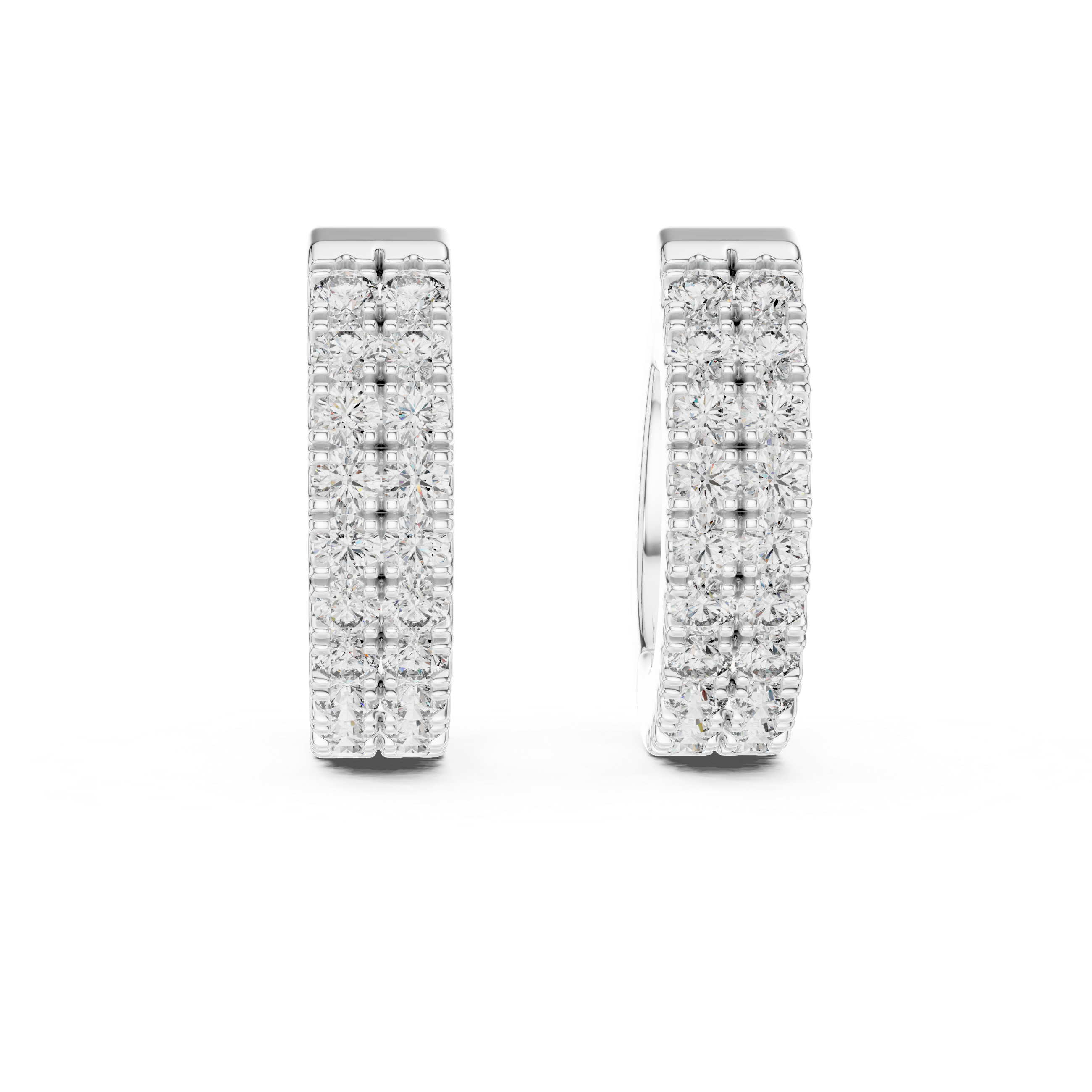 Double Row U-Cut Diamond Huggie Hoop Earrings