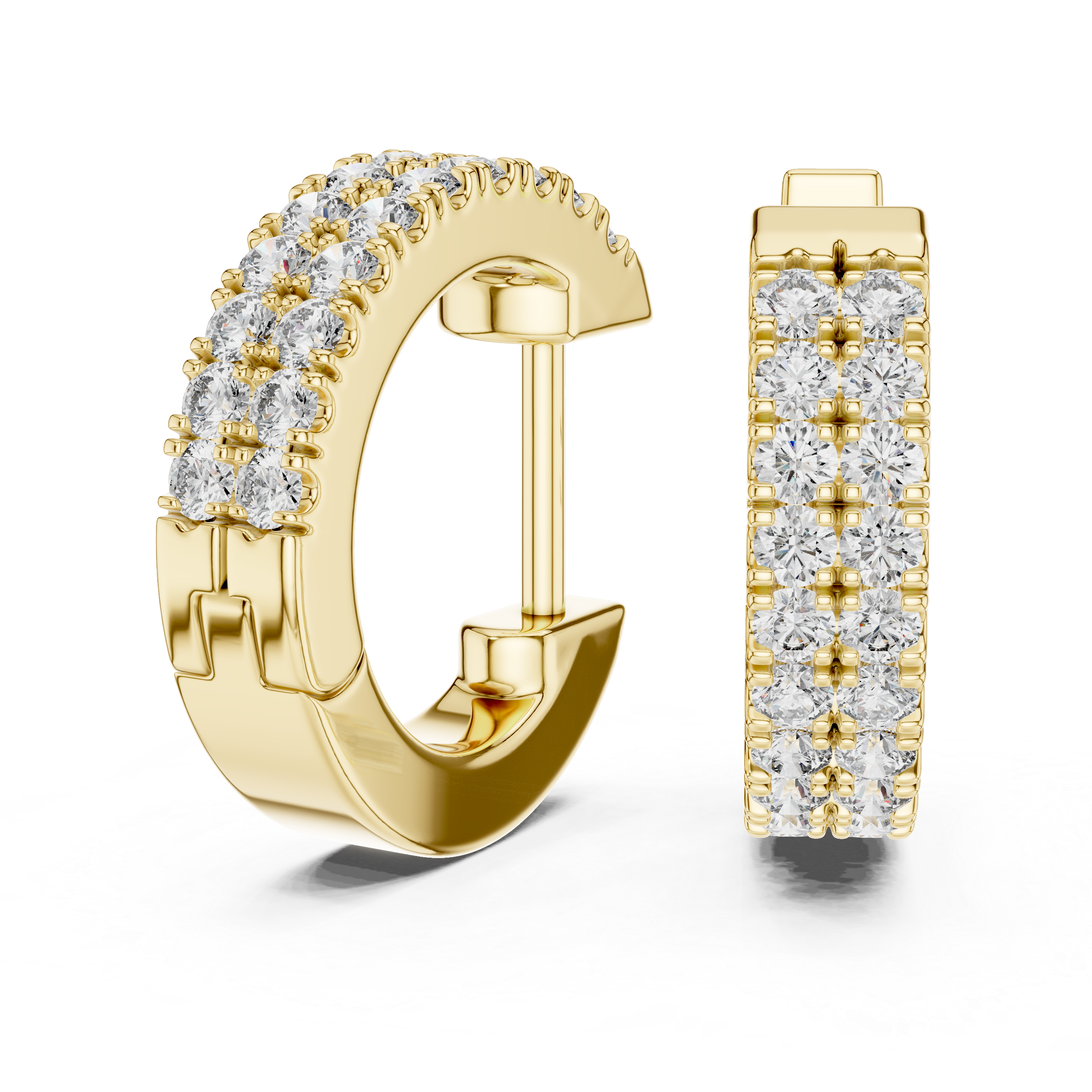 Double Row U-Cut Diamond Huggie Hoop Earrings