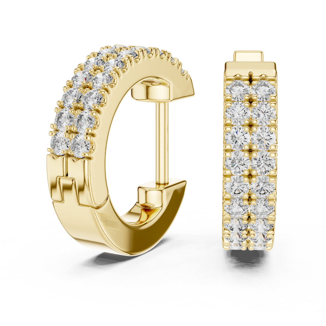 Double Row U-Cut Diamond Huggie Hoop Earrings