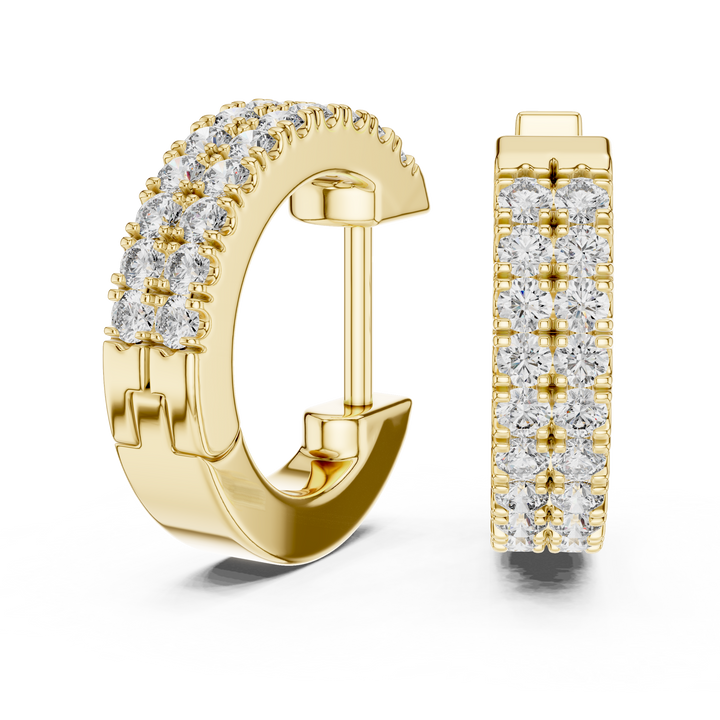 Double Row U-Cut Diamond Huggie Hoop Earrings