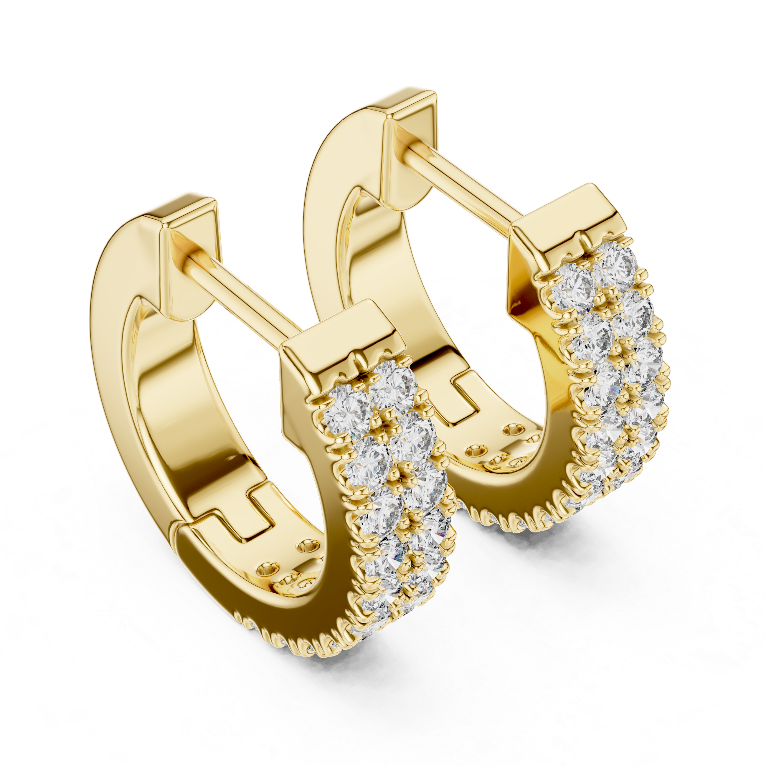 Double Row U-Cut Diamond Huggie Hoop Earrings