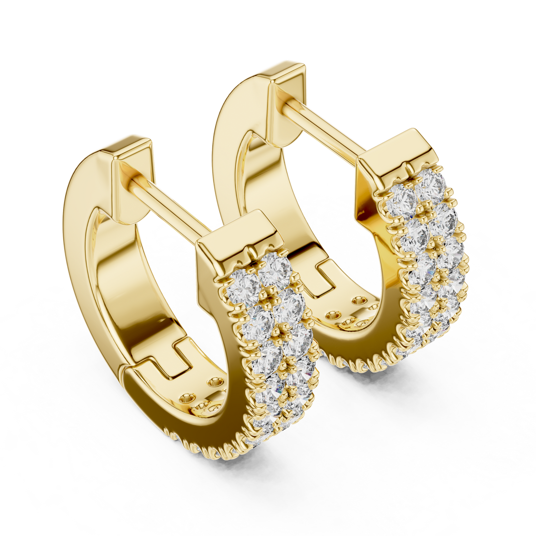 Double Row U-Cut Diamond Huggie Hoop Earrings