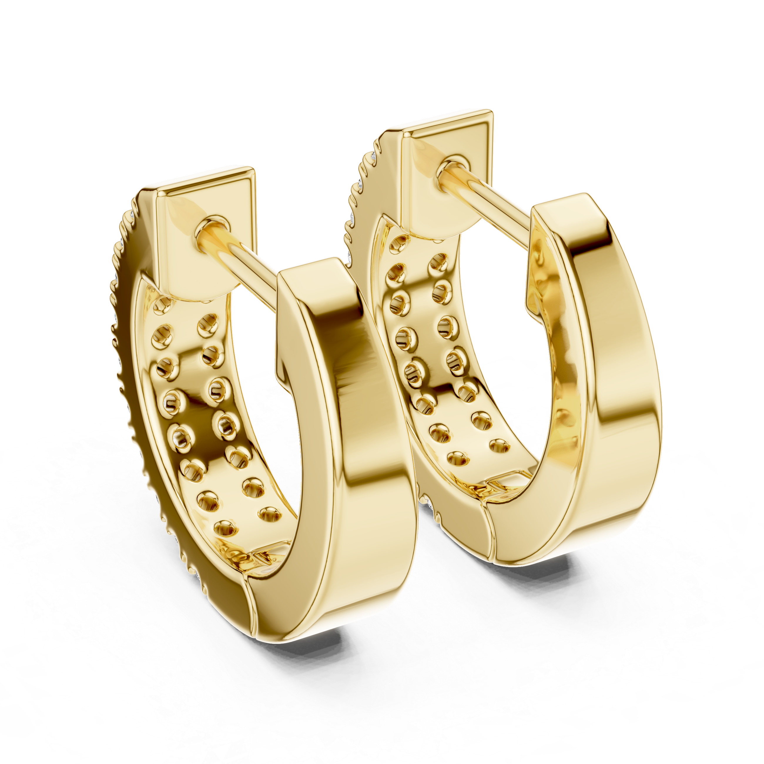 Double Row U-Cut Diamond Huggie Hoop Earrings