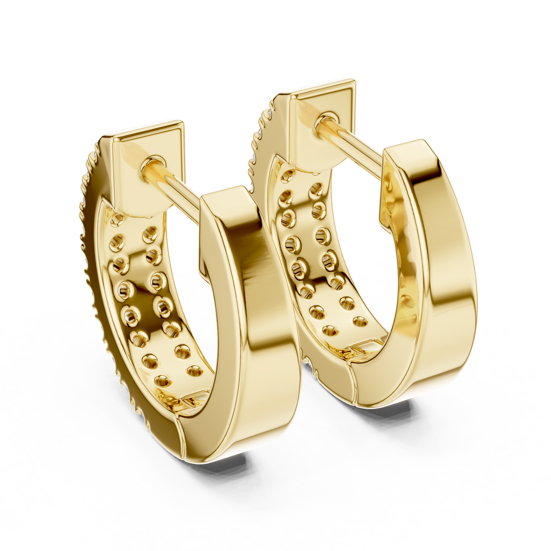 Double Row U-Cut Diamond Huggie Hoop Earrings