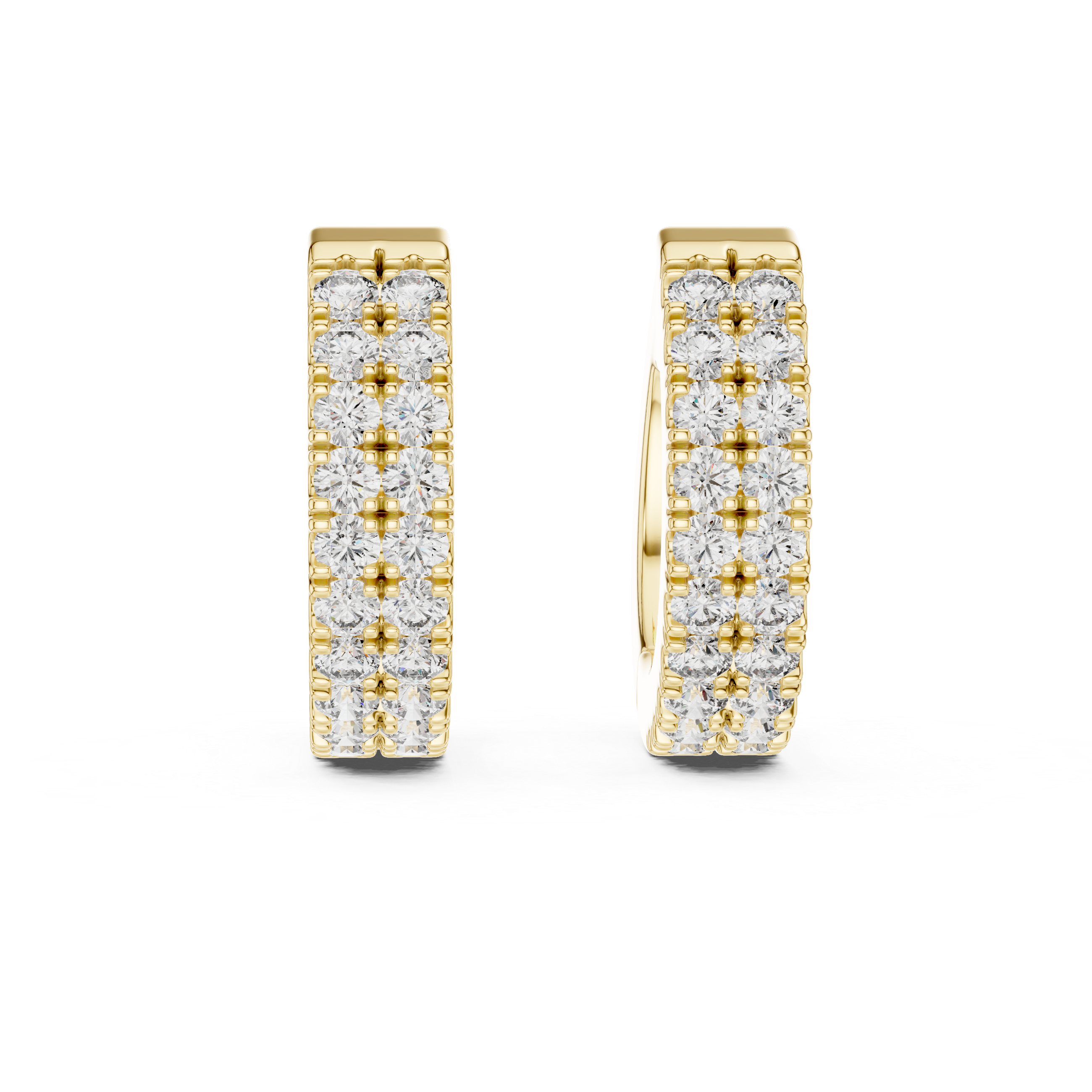 Double Row U-Cut Diamond Huggie Hoop Earrings