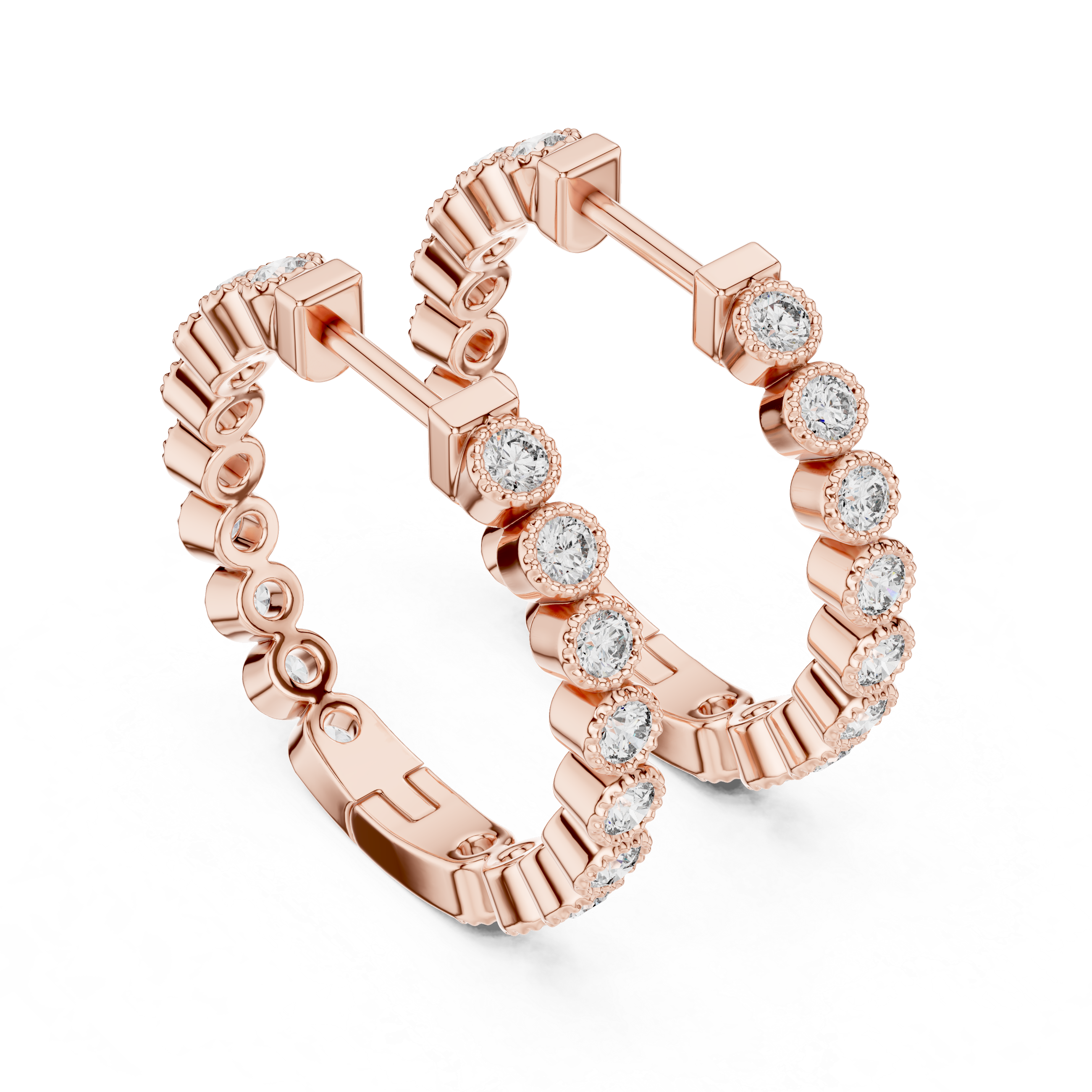 Classic Bezel-Set Round Diamond Hoop Earrings