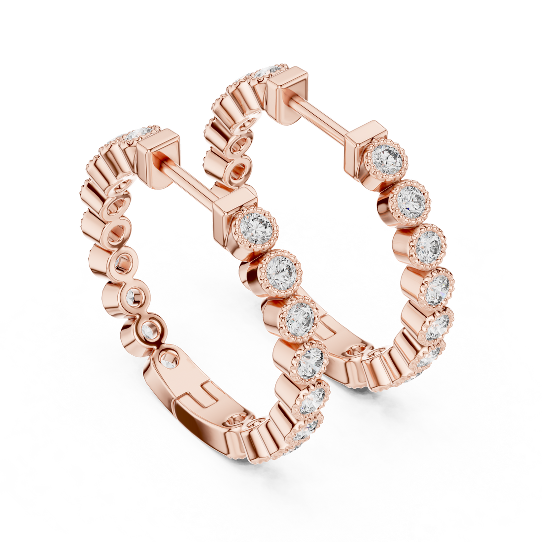Classic Bezel-Set Round Diamond Hoop Earrings