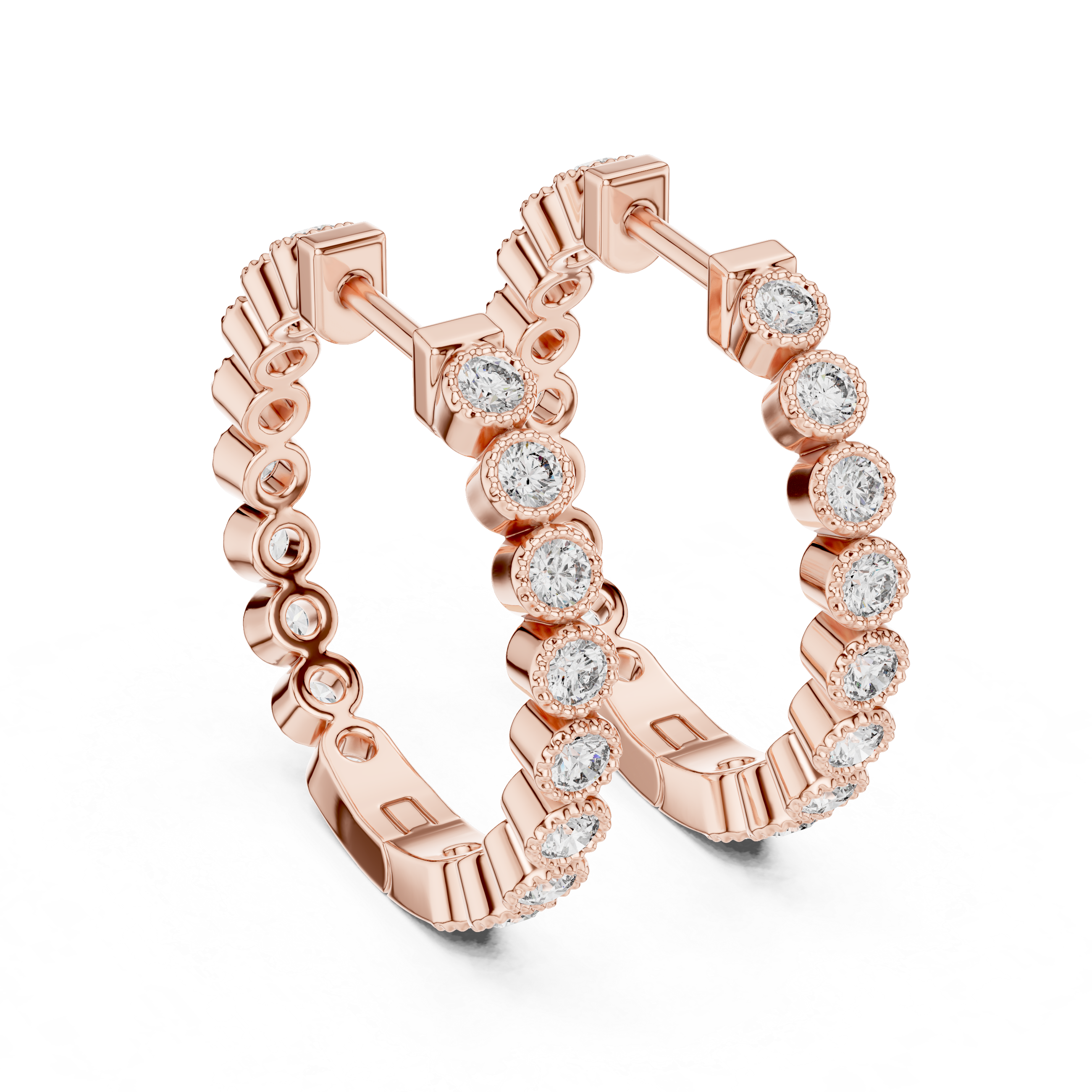 Classic Bezel-Set Round Diamond Hoop Earrings