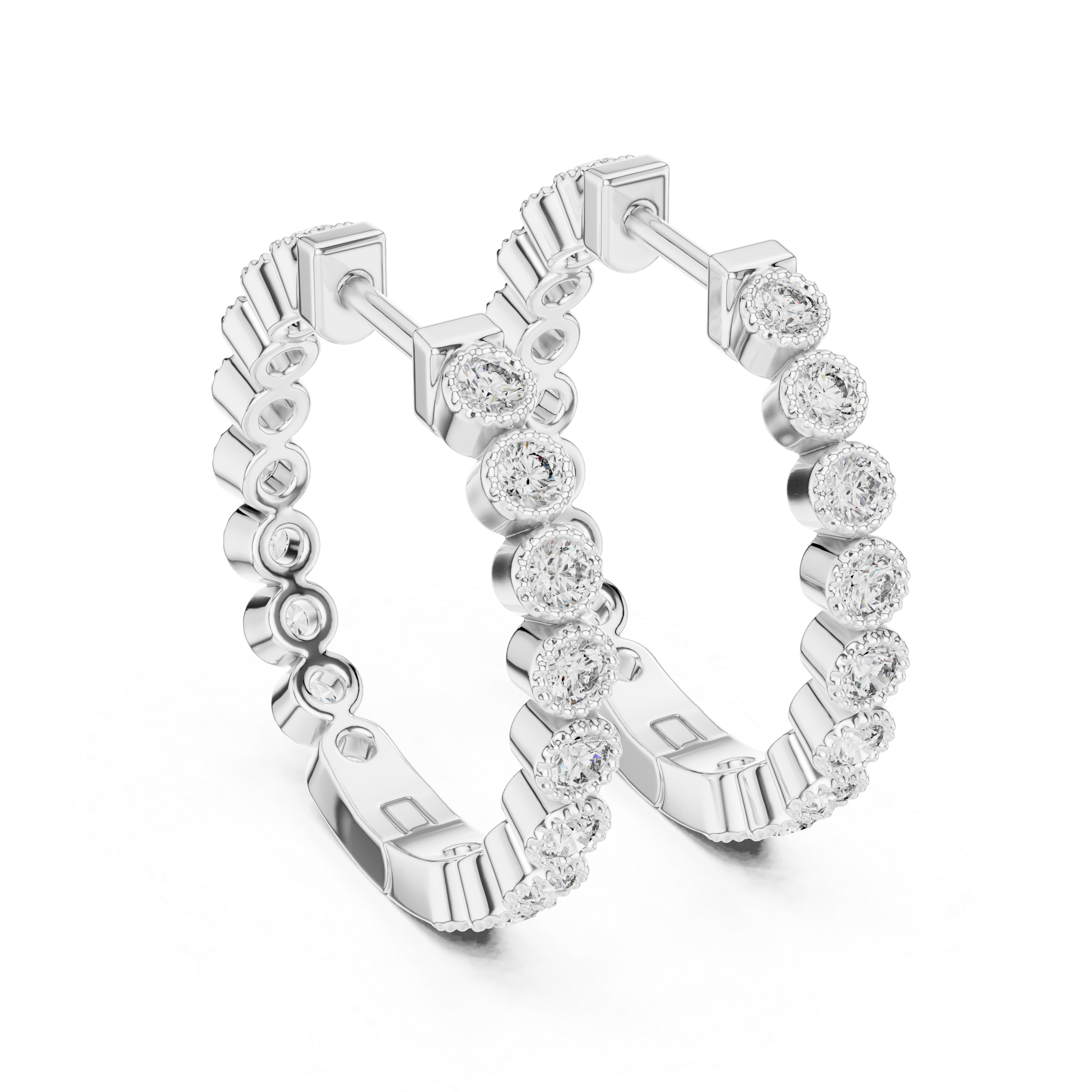 Classic Bezel-Set Round Diamond Hoop Earrings