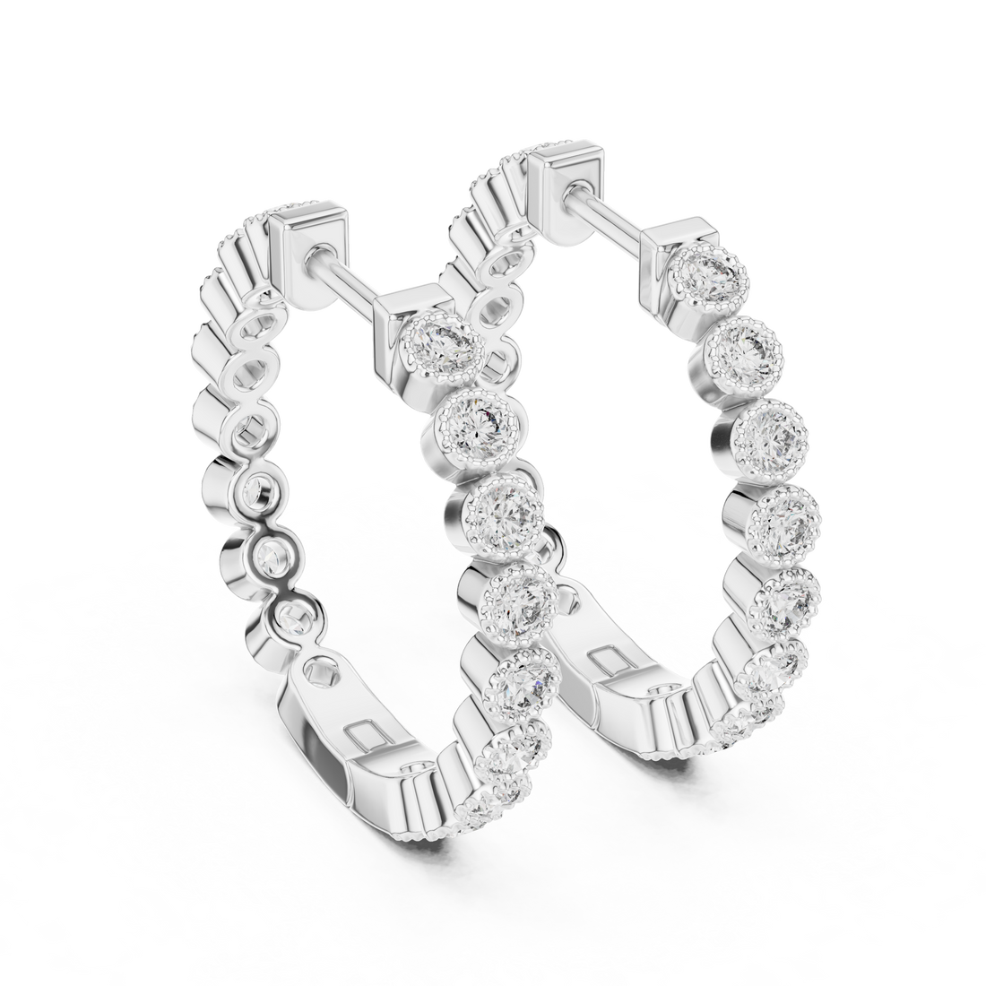 Classic Bezel-Set Round Diamond Hoop Earrings