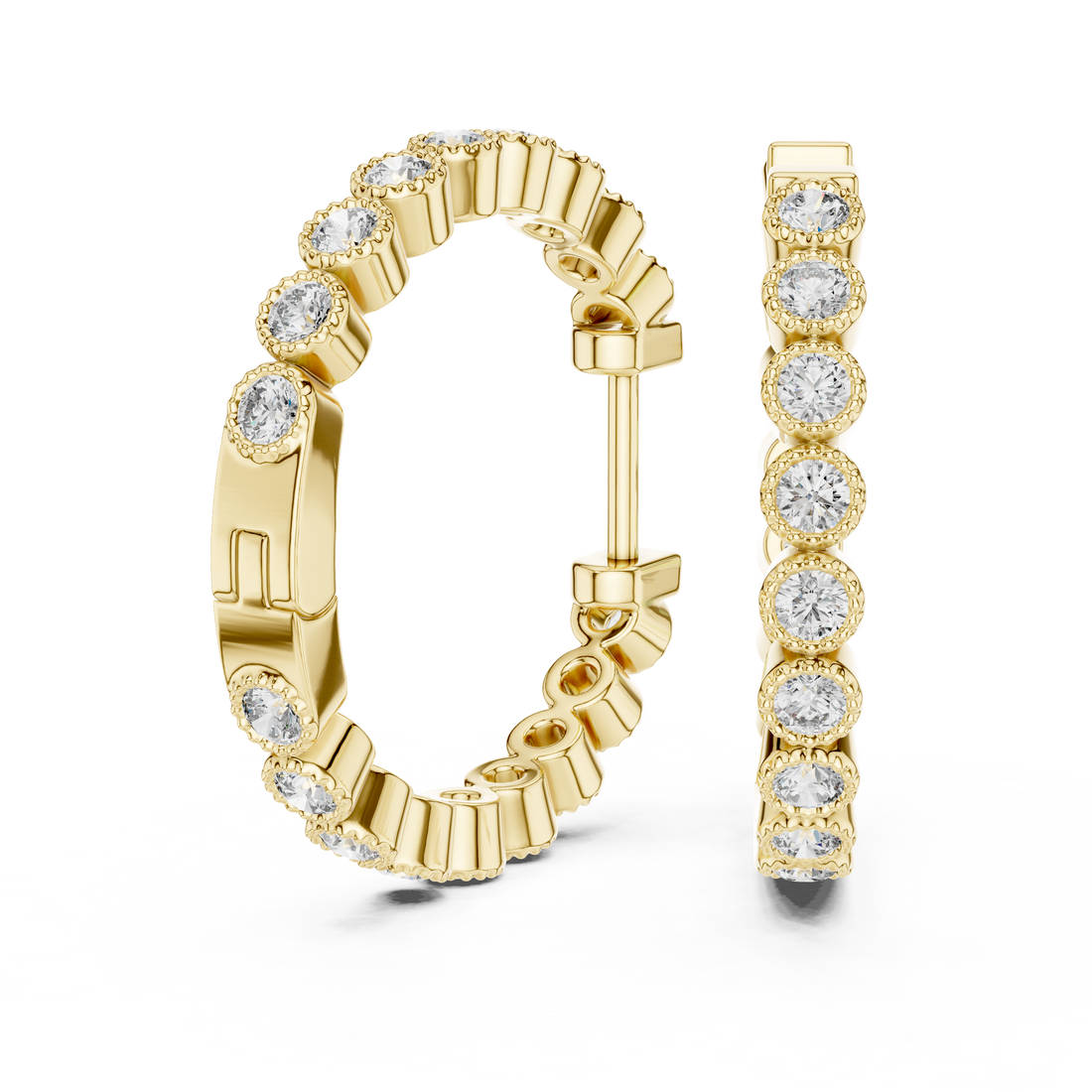 Classic Bezel-Set Round Diamond Hoop Earrings