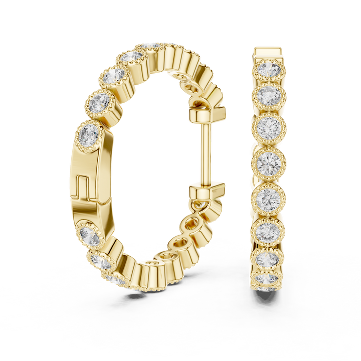 Classic Bezel-Set Round Diamond Hoop Earrings