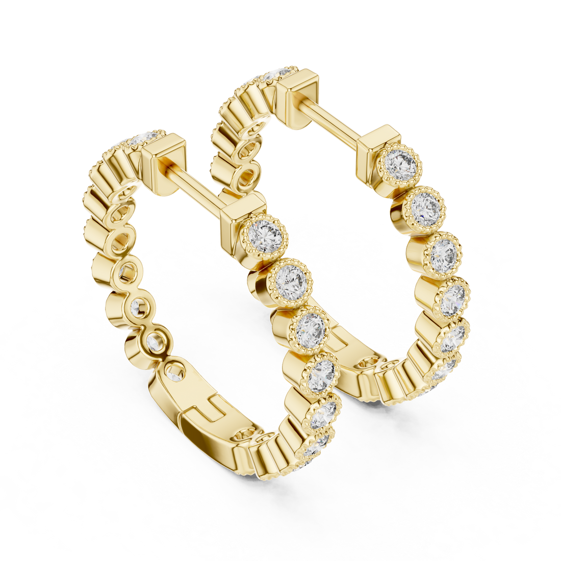 Classic Bezel-Set Round Diamond Hoop Earrings
