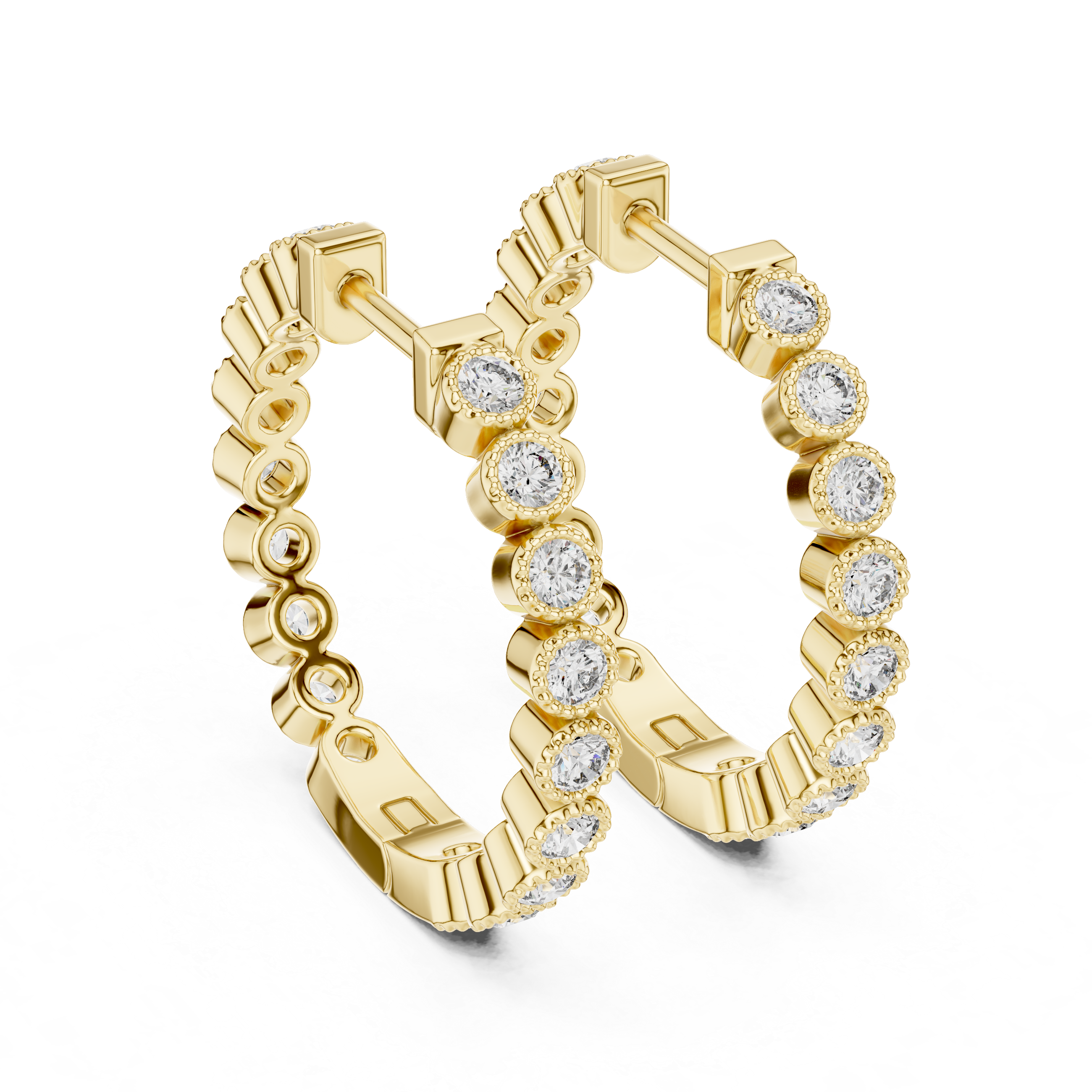 Classic Bezel-Set Round Diamond Hoop Earrings