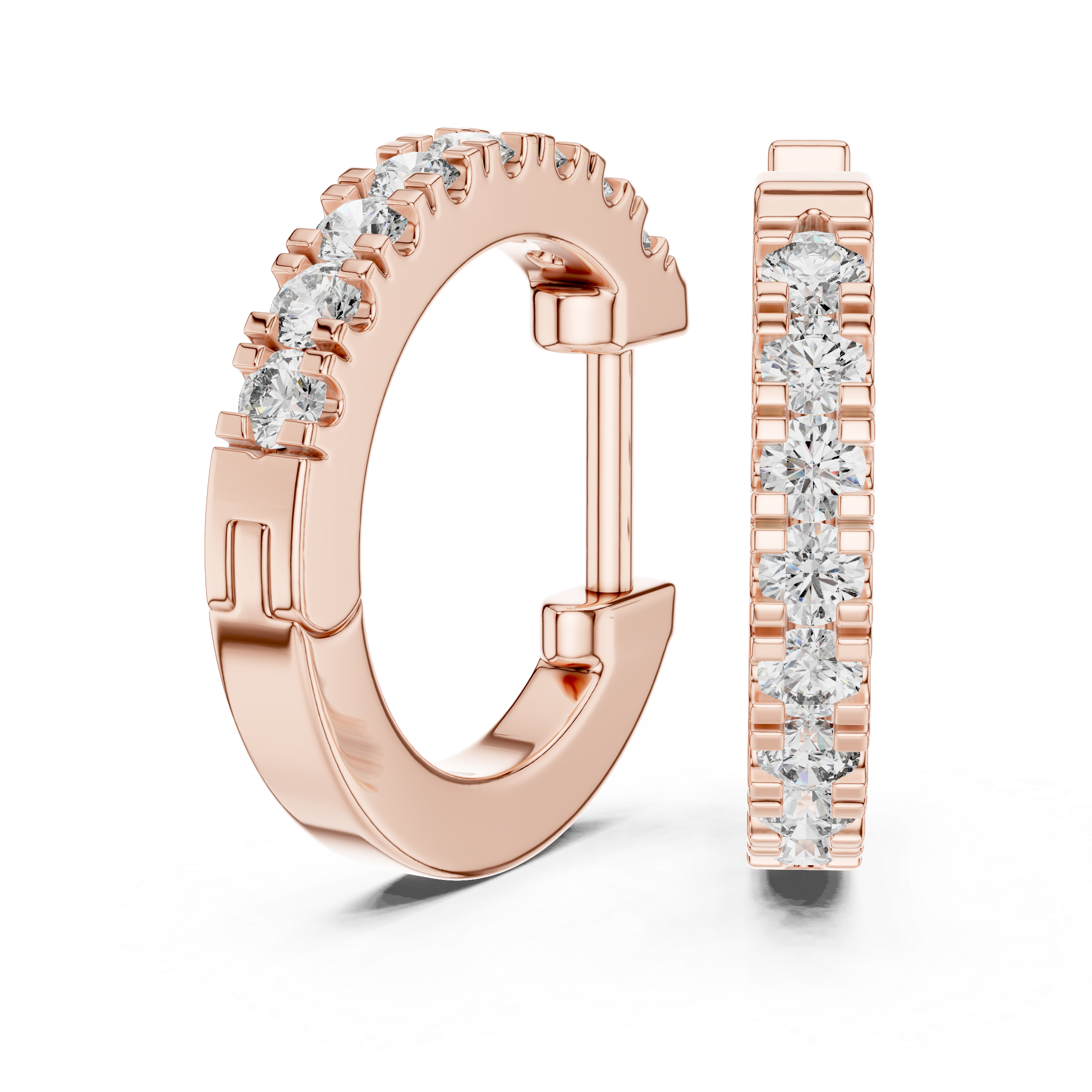 Dual Row U-Cut Diamond Huggie Hoop Earrings