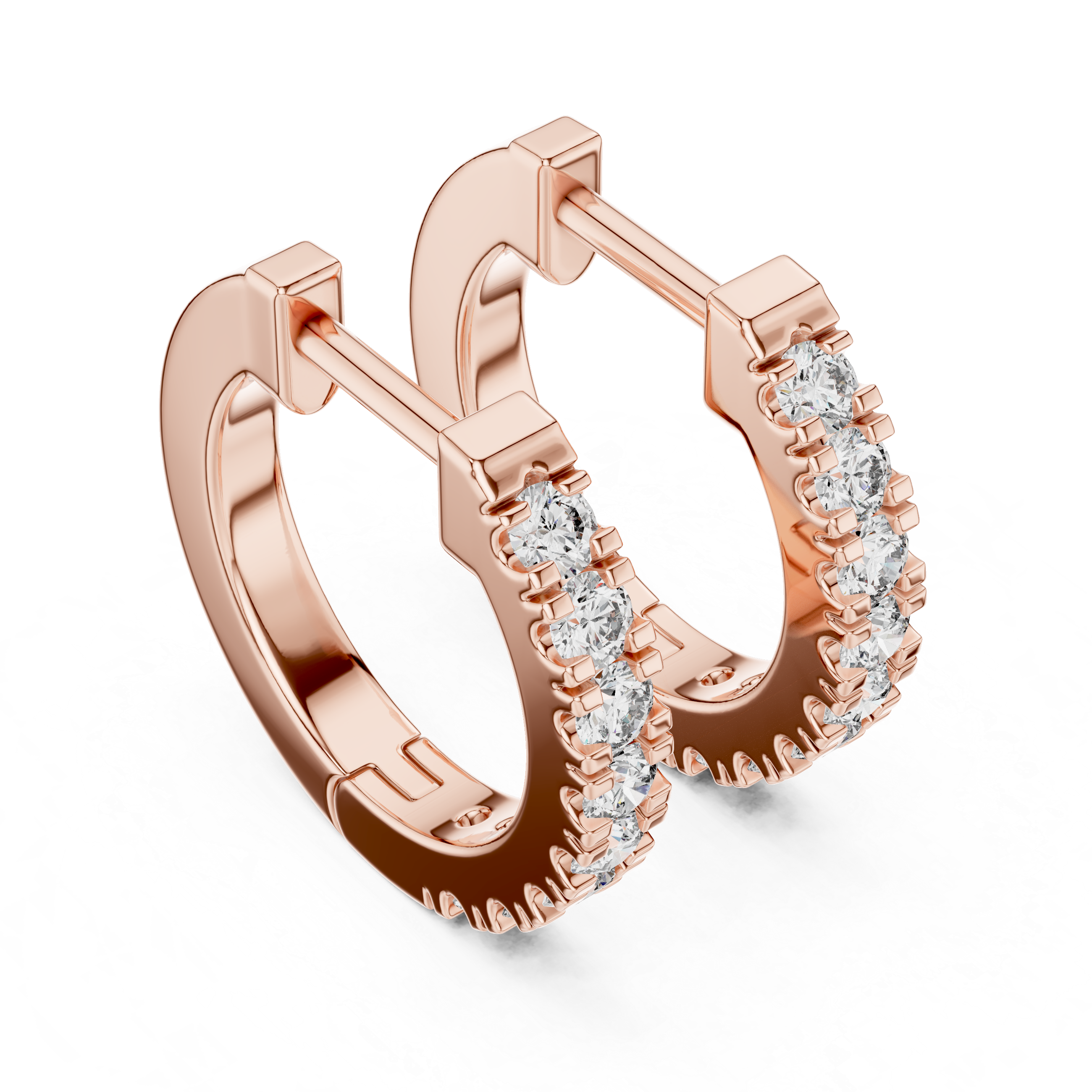 Dual Row U-Cut Diamond Huggie Hoop Earrings
