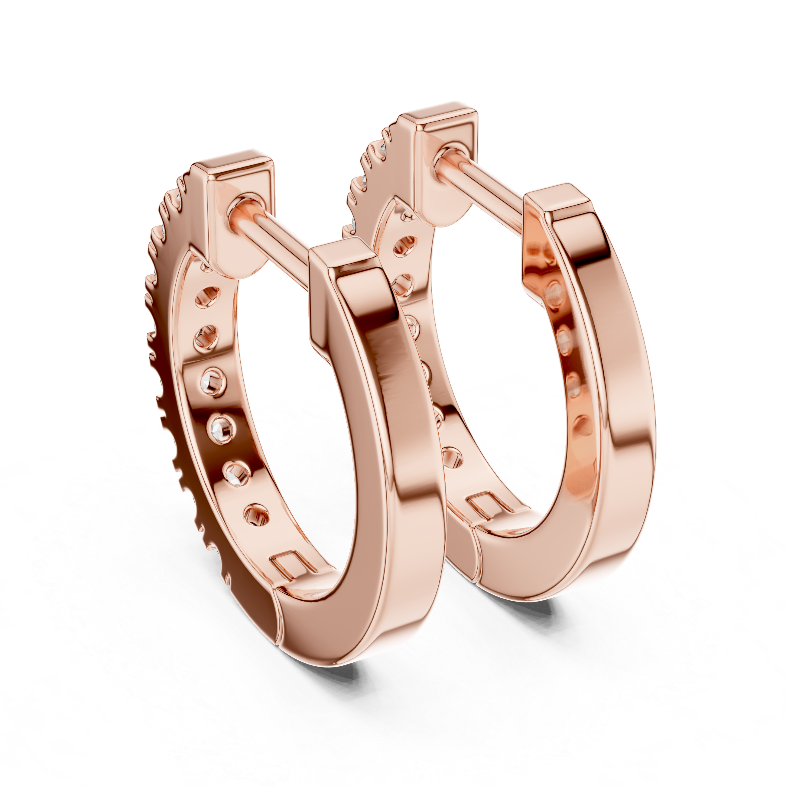 Dual Row U-Cut Diamond Huggie Hoop Earrings