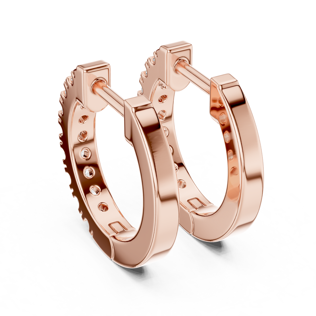 Dual Row U-Cut Diamond Huggie Hoop Earrings