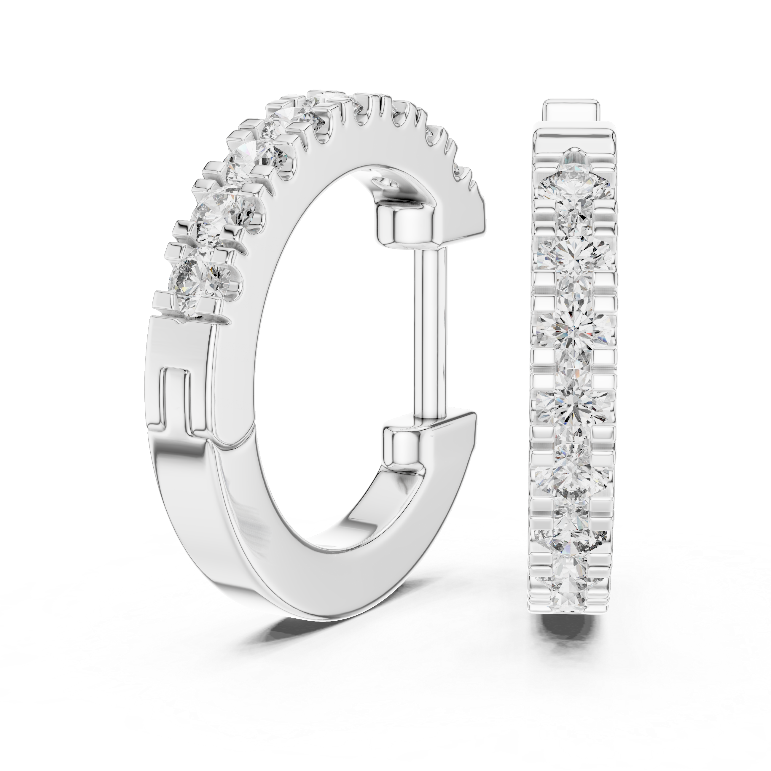Dual Row U-Cut Diamond Huggie Hoop Earrings