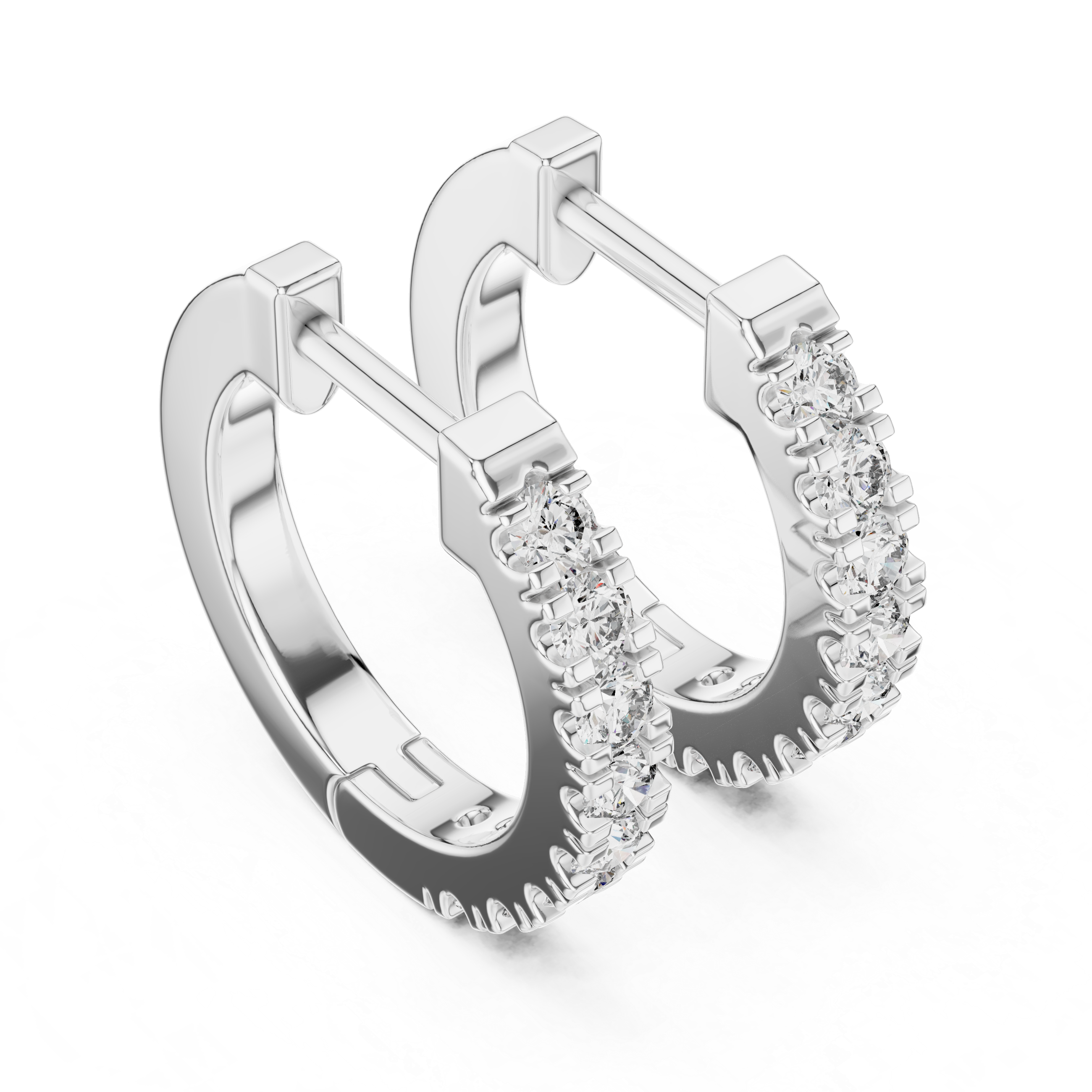 Dual Row U-Cut Diamond Huggie Hoop Earrings