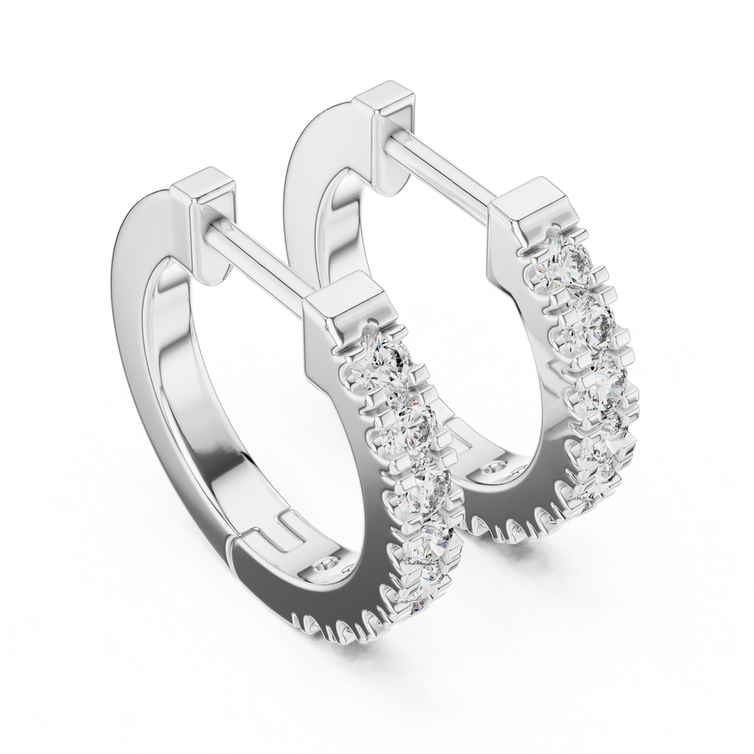 Dual Row U-Cut Diamond Huggie Hoop Earrings