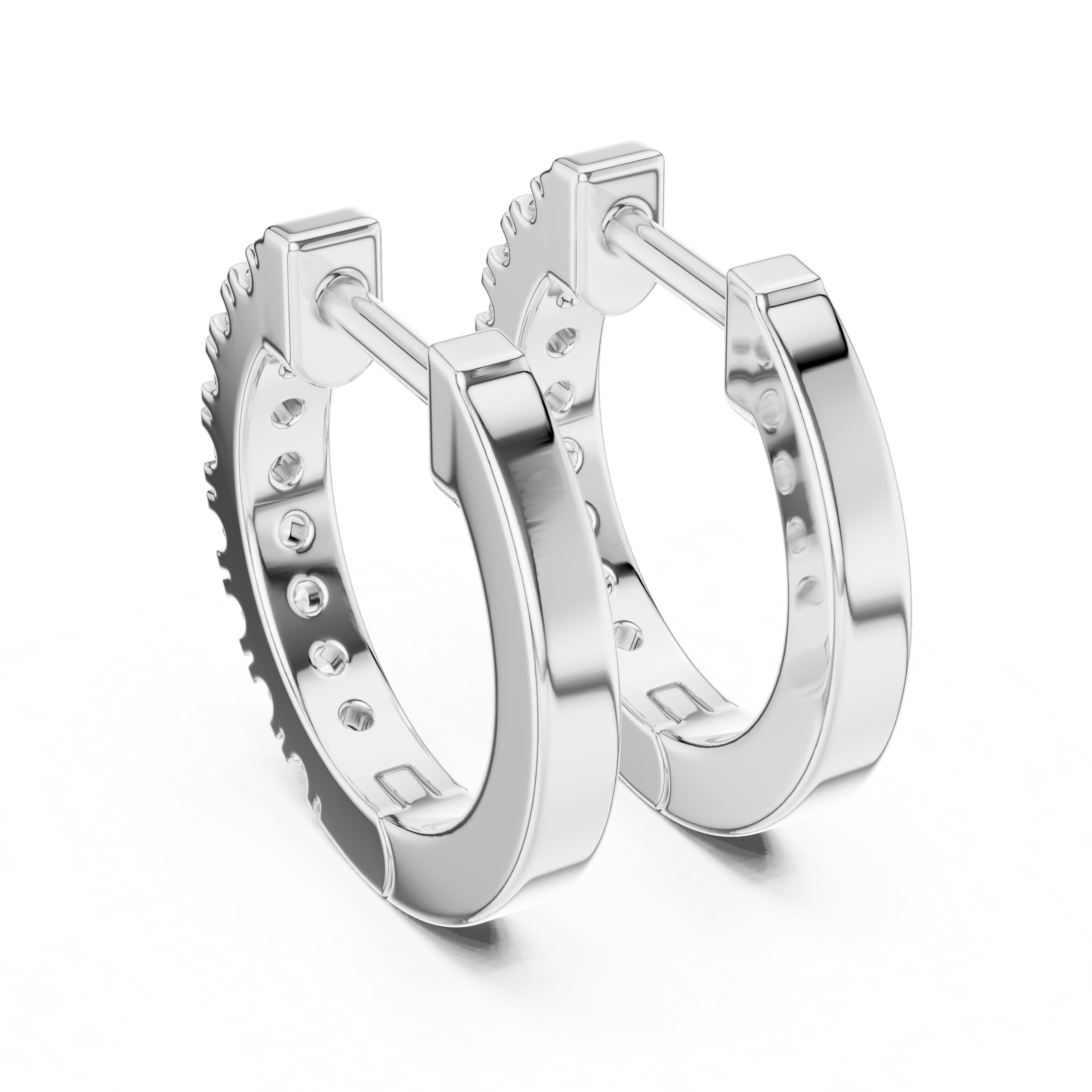 Dual Row U-Cut Diamond Huggie Hoop Earrings
