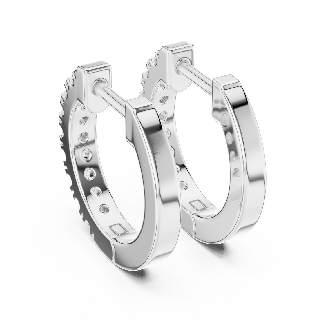 Dual Row U-Cut Diamond Huggie Hoop Earrings