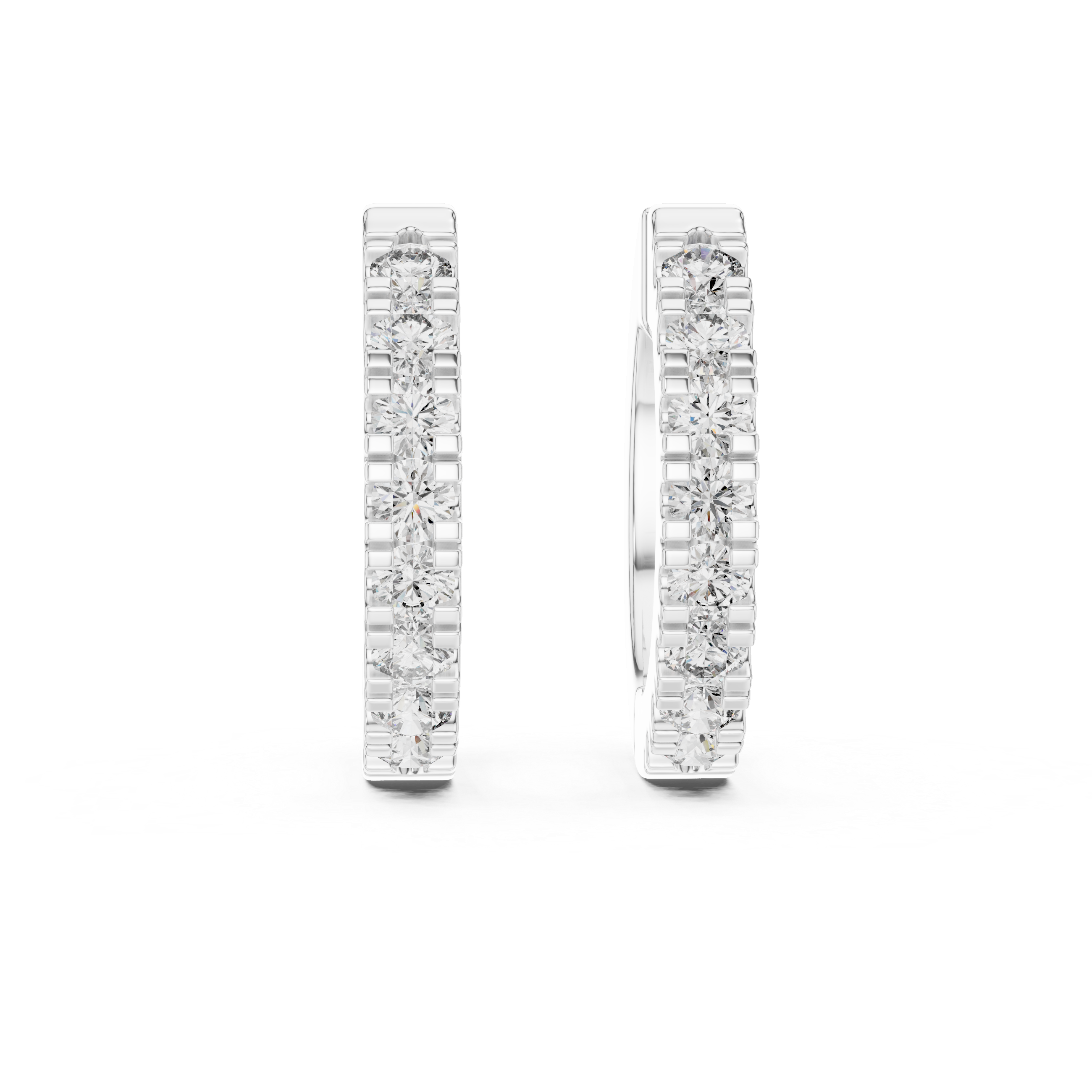 Dual Row U-Cut Diamond Huggie Hoop Earrings