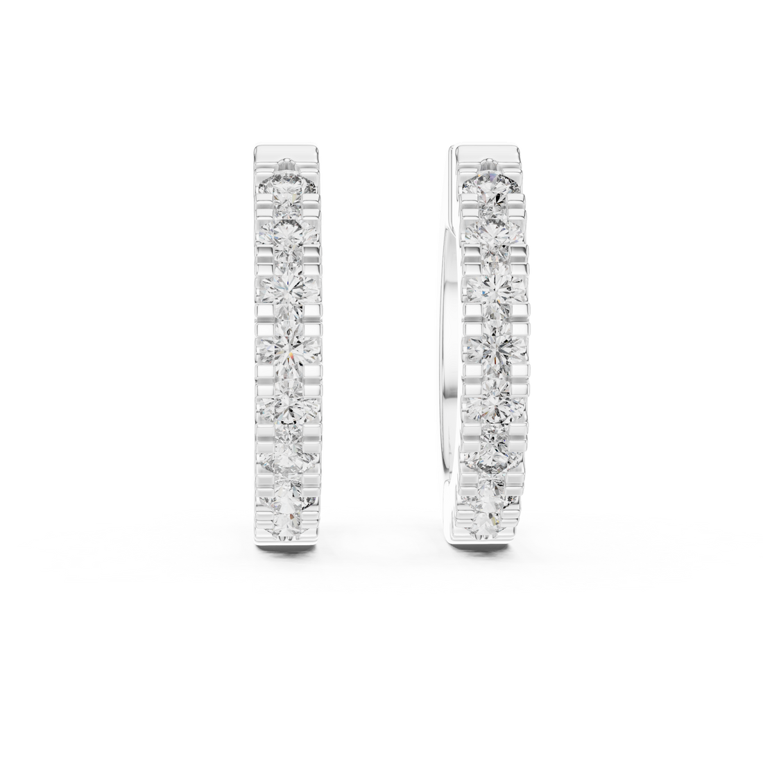Dual Row U-Cut Diamond Huggie Hoop Earrings