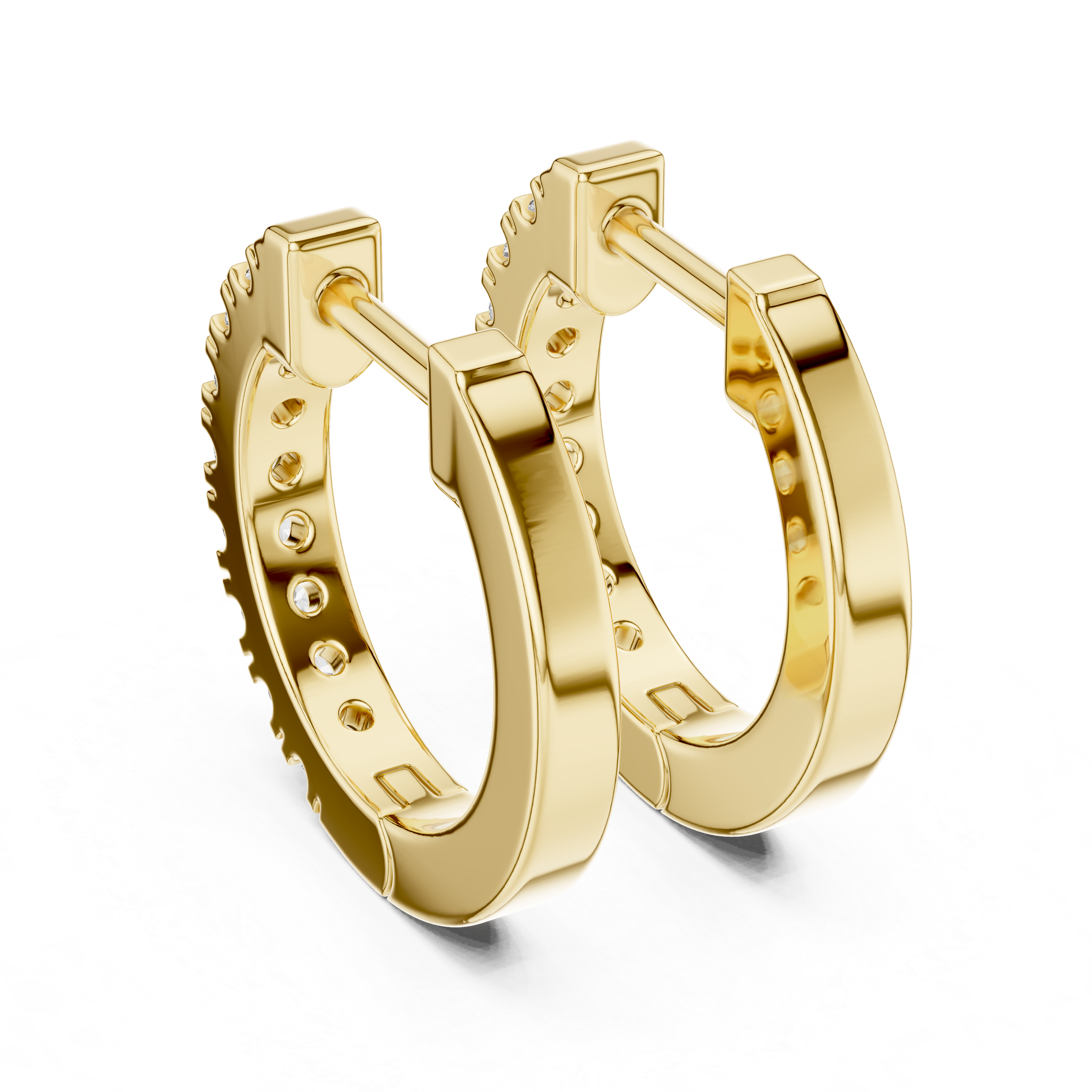 Dual Row U-Cut Diamond Huggie Hoop Earrings
