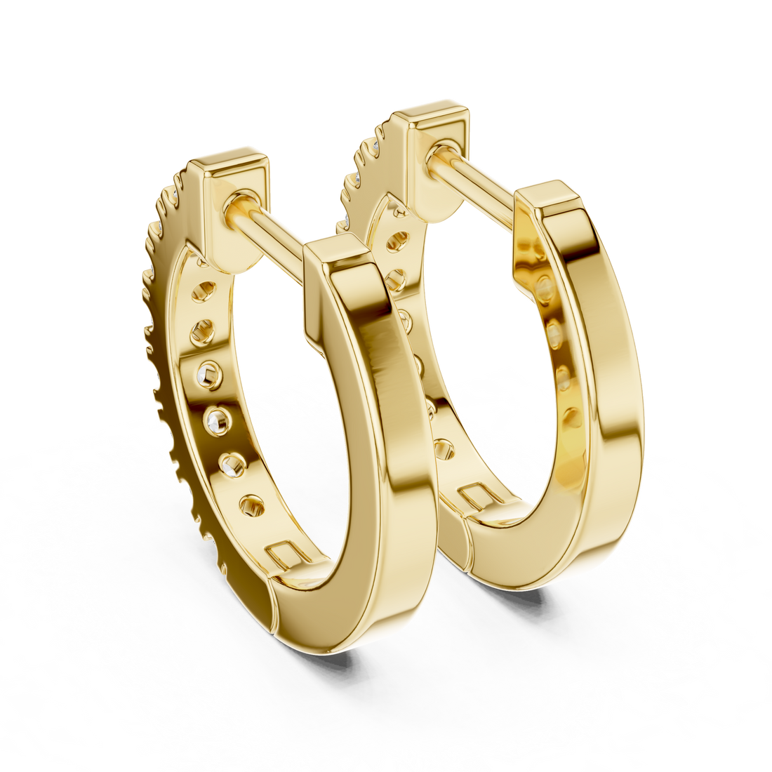 Dual Row U-Cut Diamond Huggie Hoop Earrings
