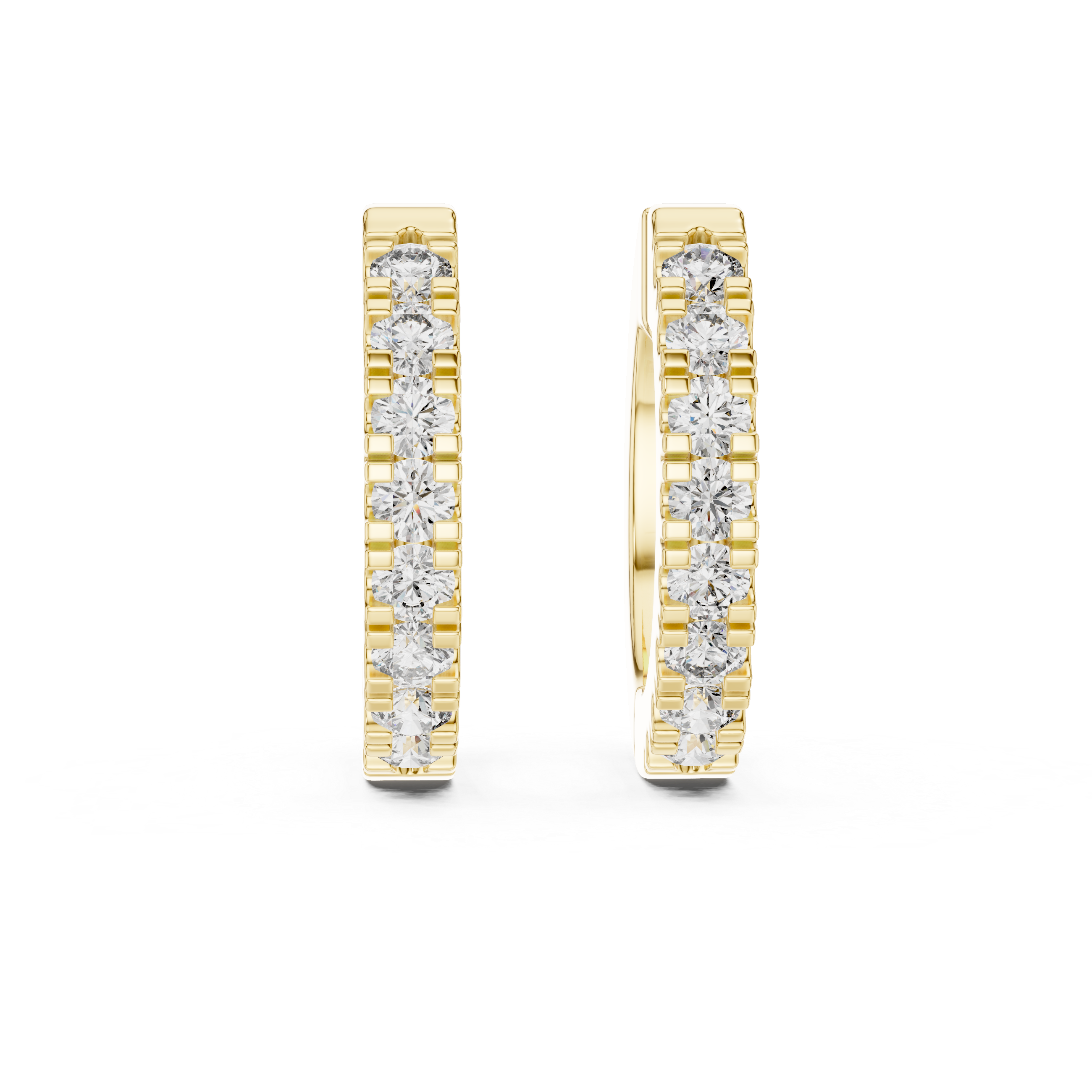 Dual Row U-Cut Diamond Huggie Hoop Earrings