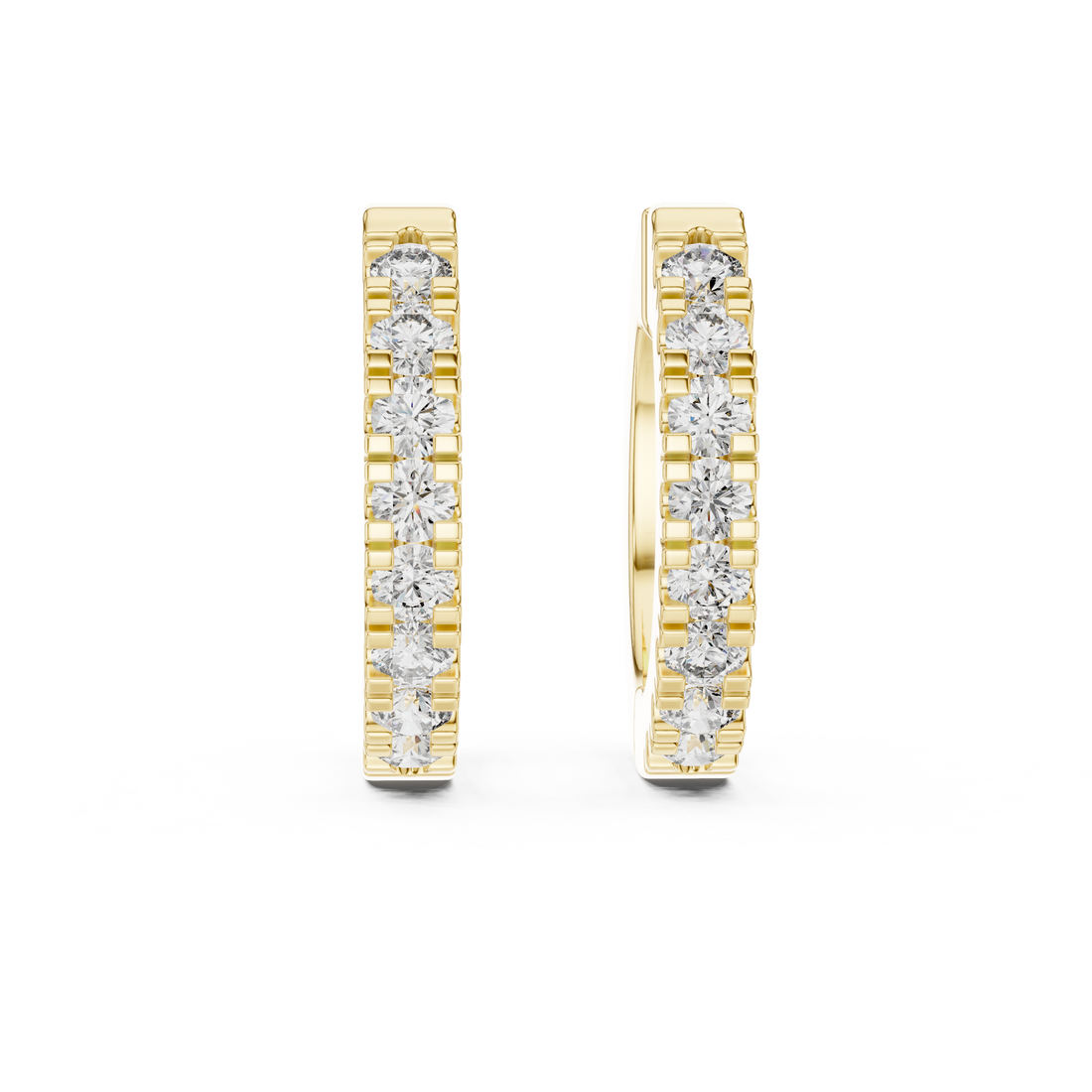 Dual Row U-Cut Diamond Huggie Hoop Earrings