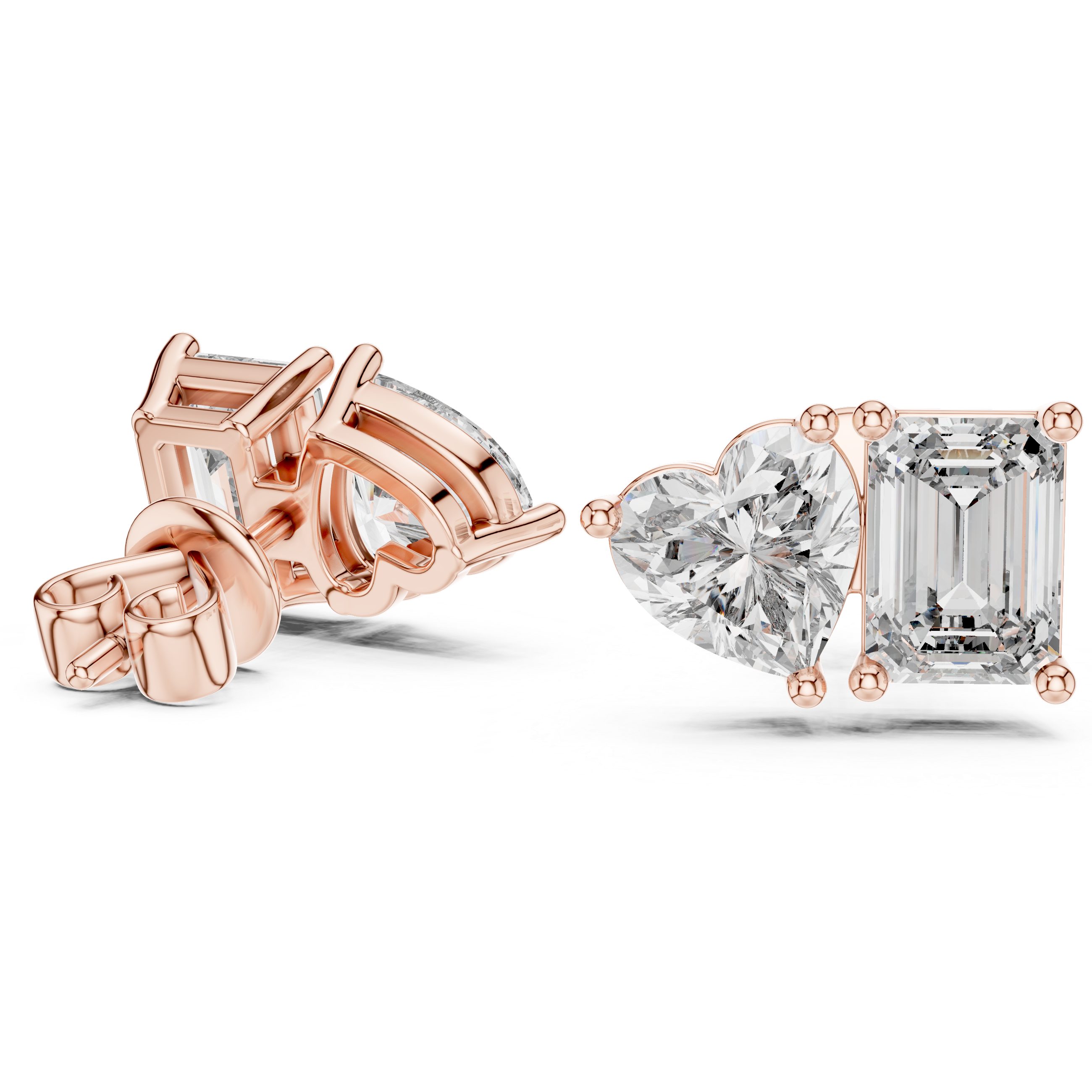 Heart & Emerald-Cut Diamond Earrings
