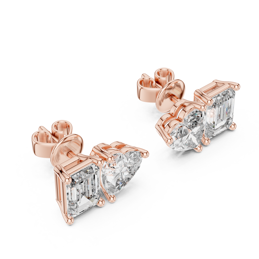 Heart & Emerald-Cut Diamond Earrings
