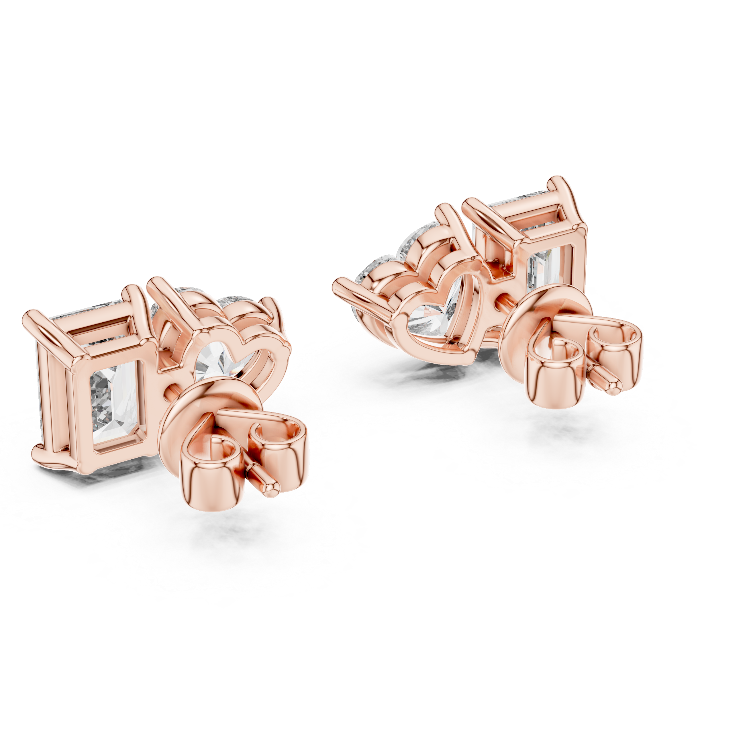 Heart & Emerald-Cut Diamond Earrings