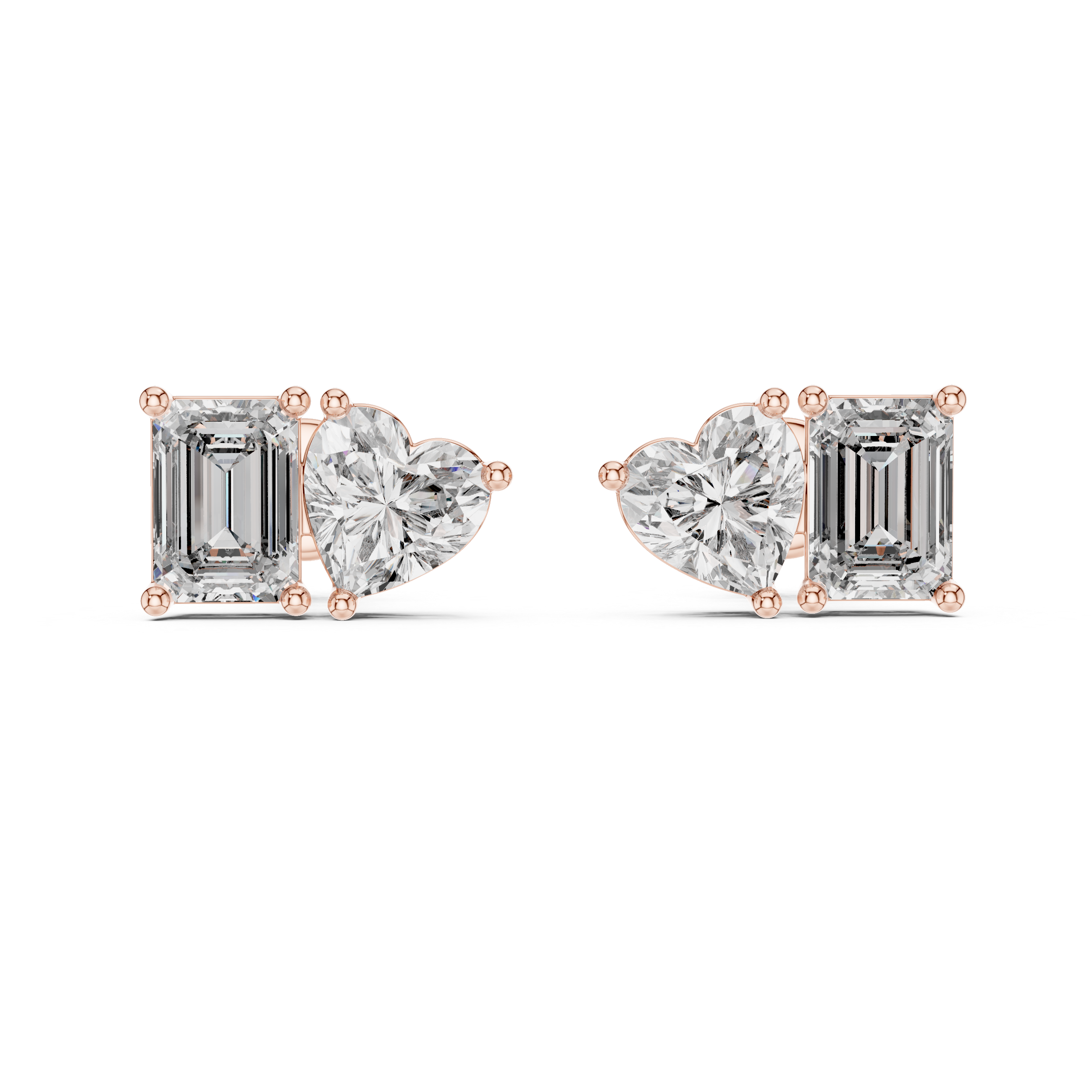 Heart & Emerald-Cut Diamond Earrings