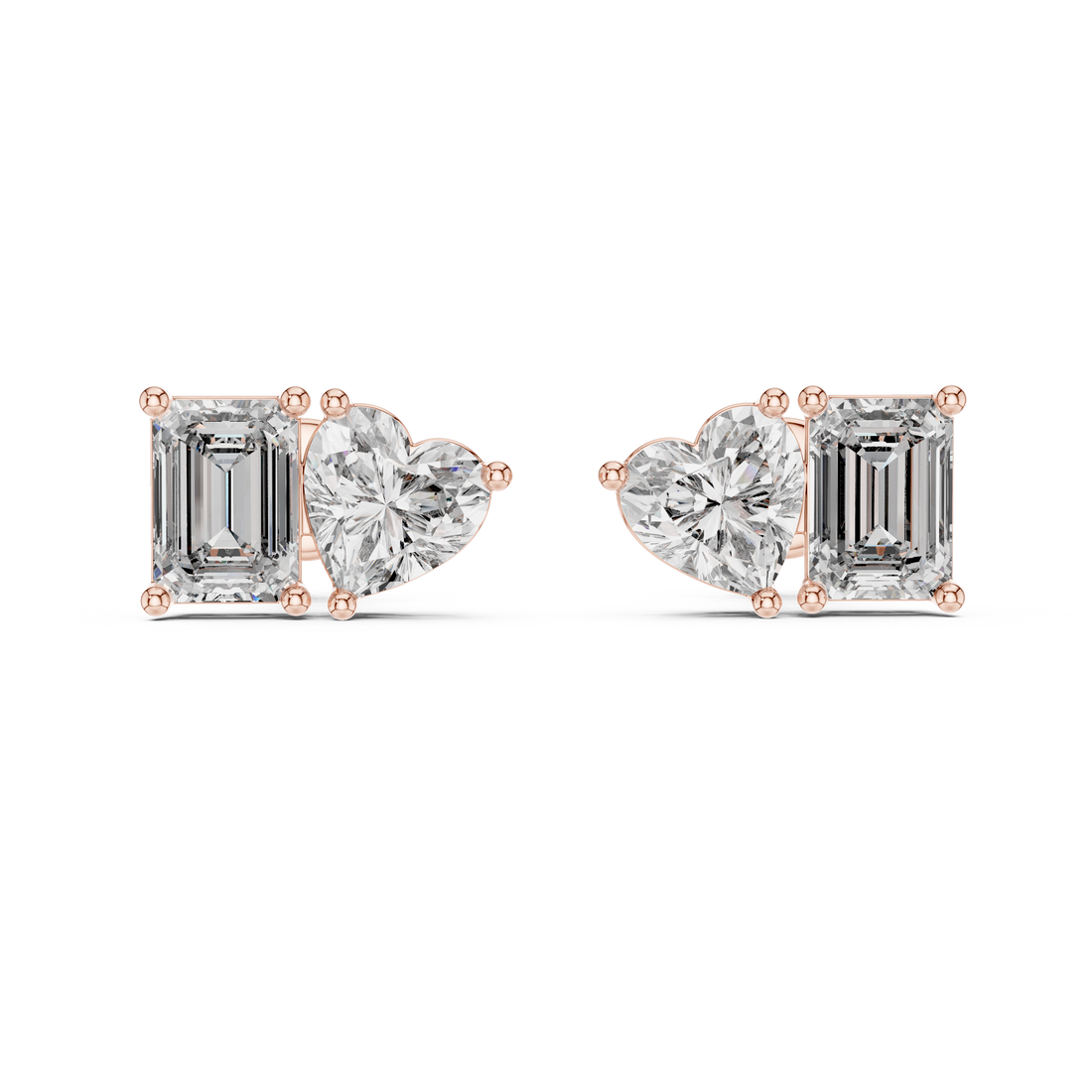 Heart & Emerald-Cut Diamond Earrings