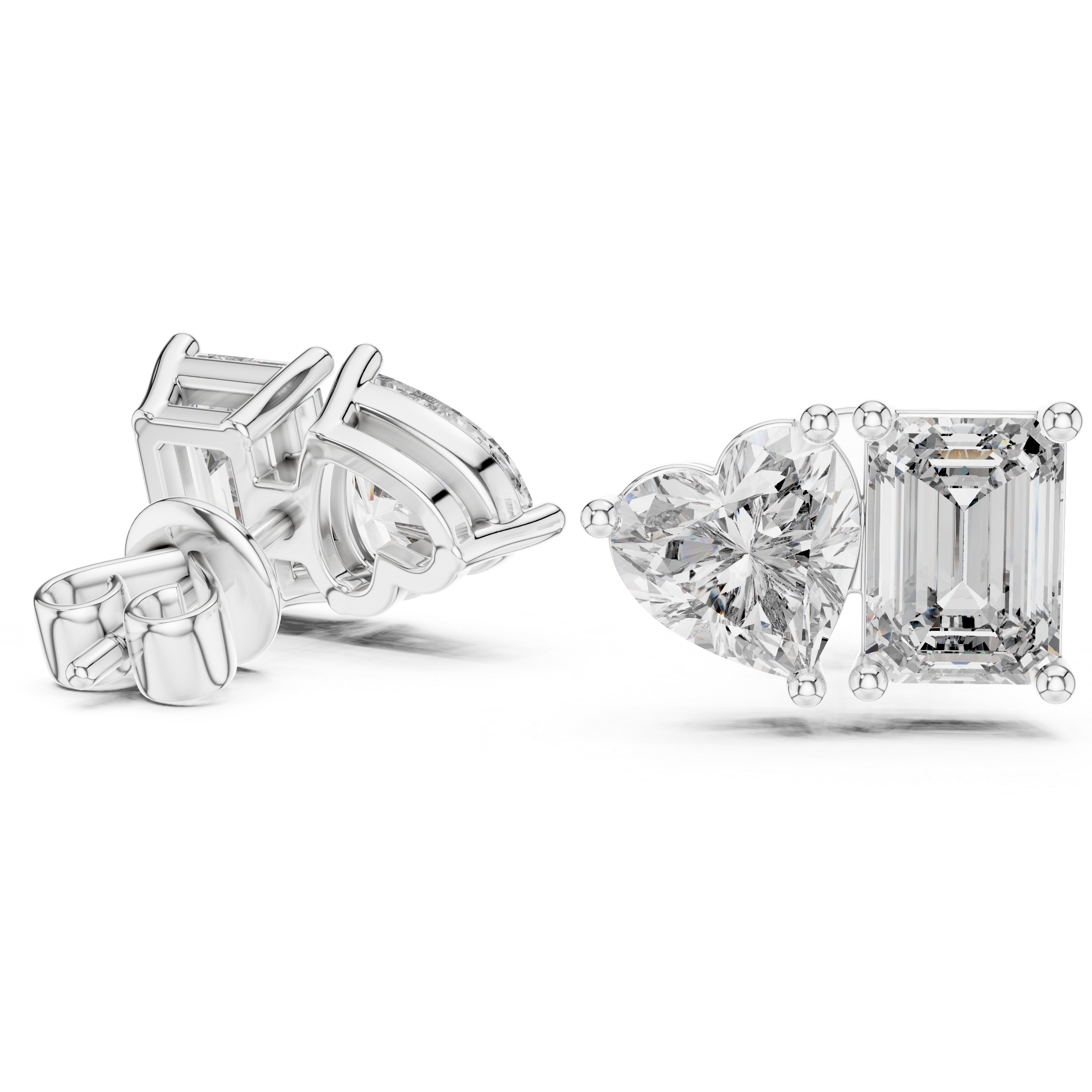 Heart & Emerald-Cut Diamond Earrings