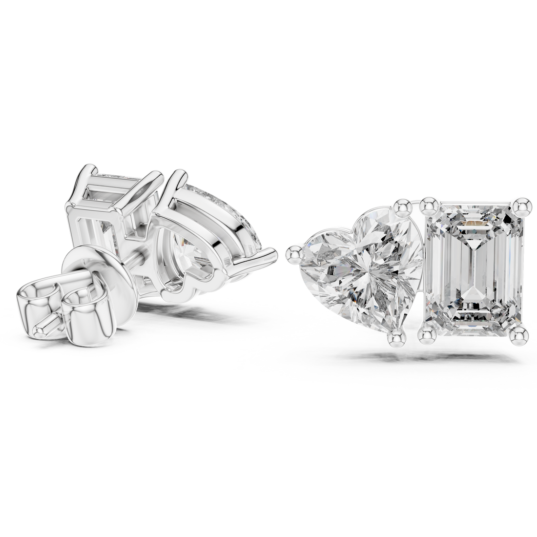 Heart & Emerald-Cut Diamond Earrings