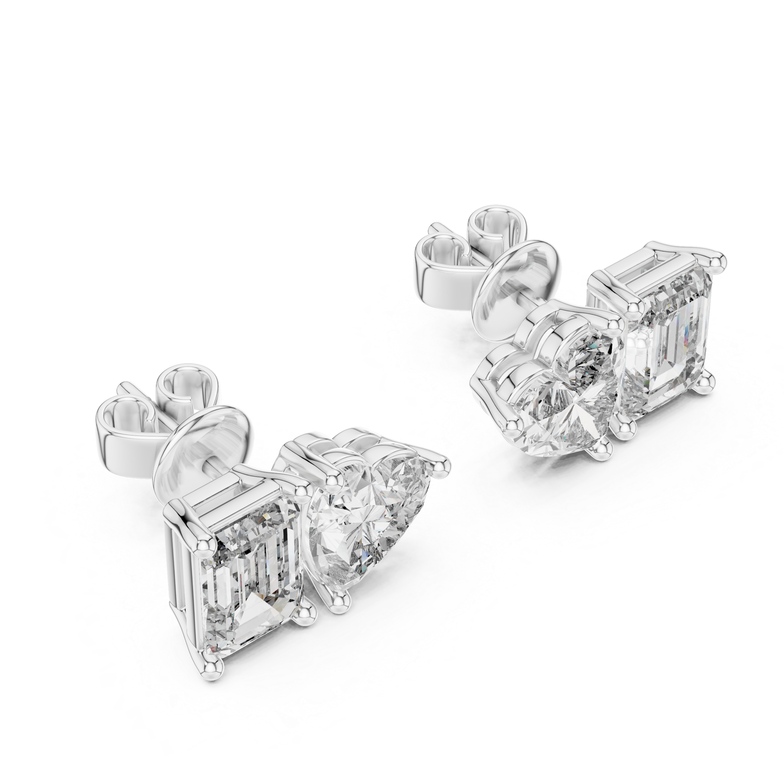 Heart & Emerald-Cut Diamond Earrings