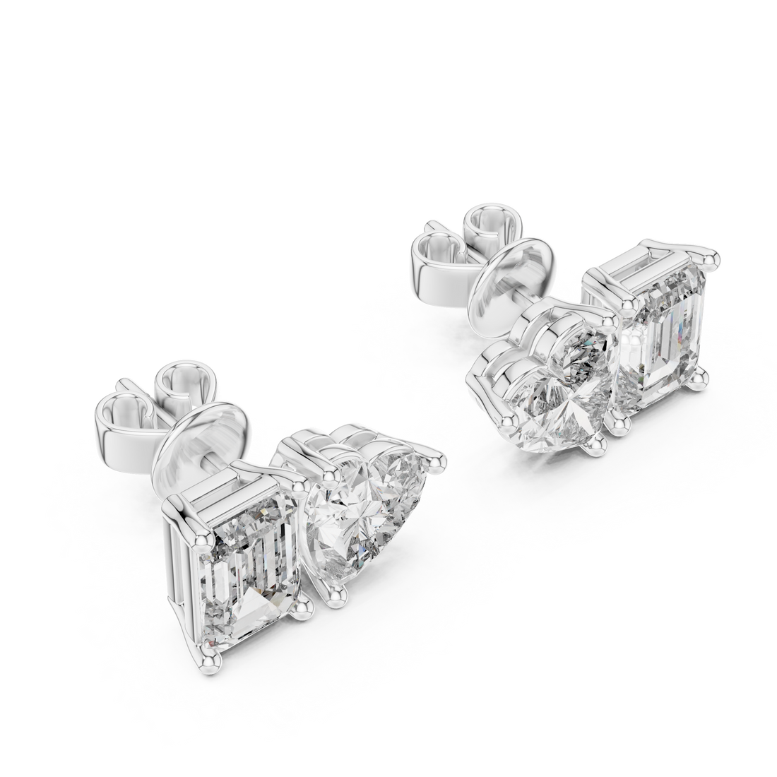 Heart & Emerald-Cut Diamond Earrings