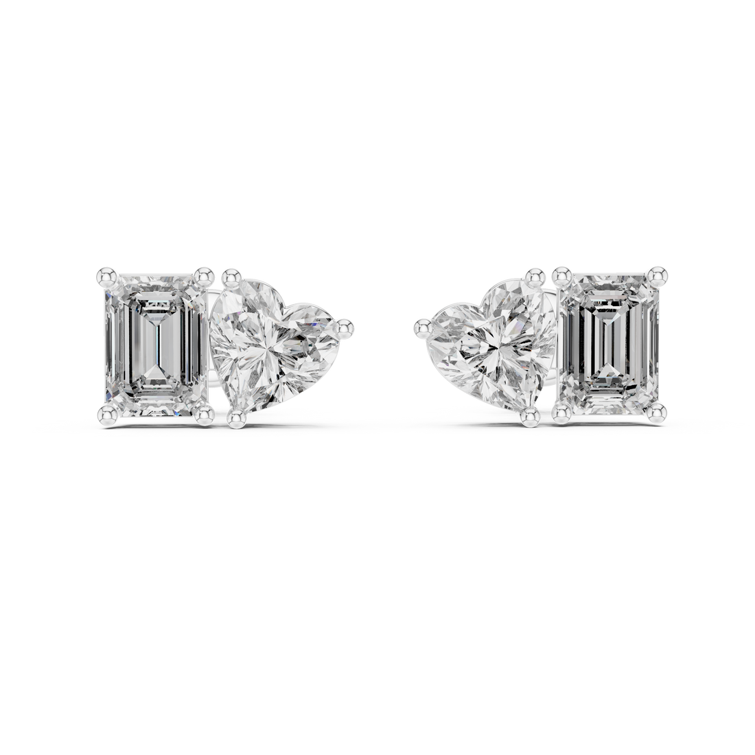 Heart & Emerald-Cut Diamond Earrings