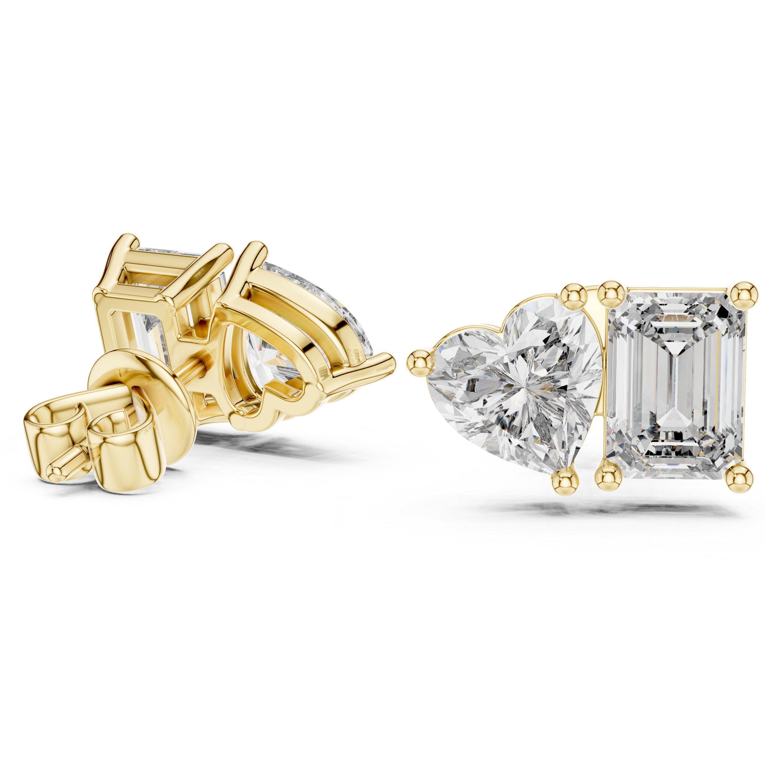 Heart & Emerald-Cut Diamond Earrings