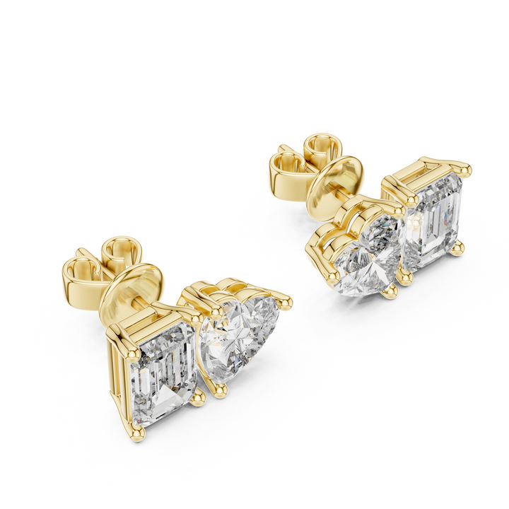 Heart & Emerald-Cut Diamond Earrings