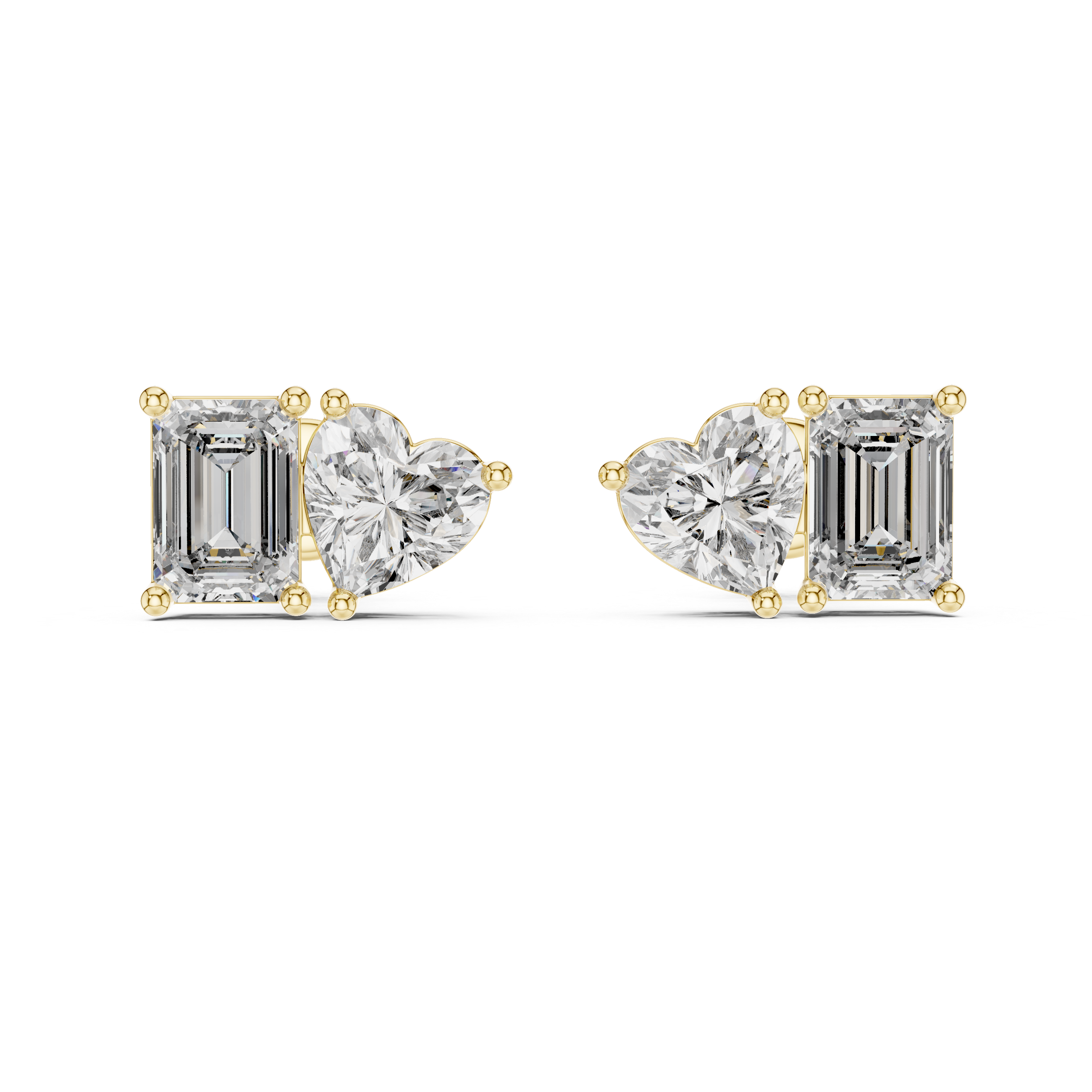 Heart & Emerald-Cut Diamond Earrings