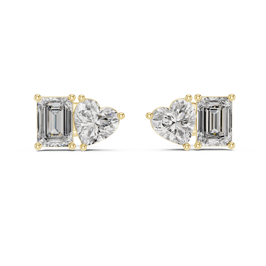Heart & Emerald-Cut Diamond Earrings