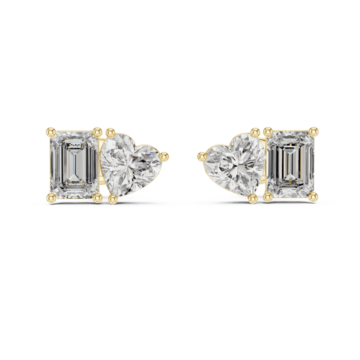 Heart & Emerald-Cut Diamond Earrings