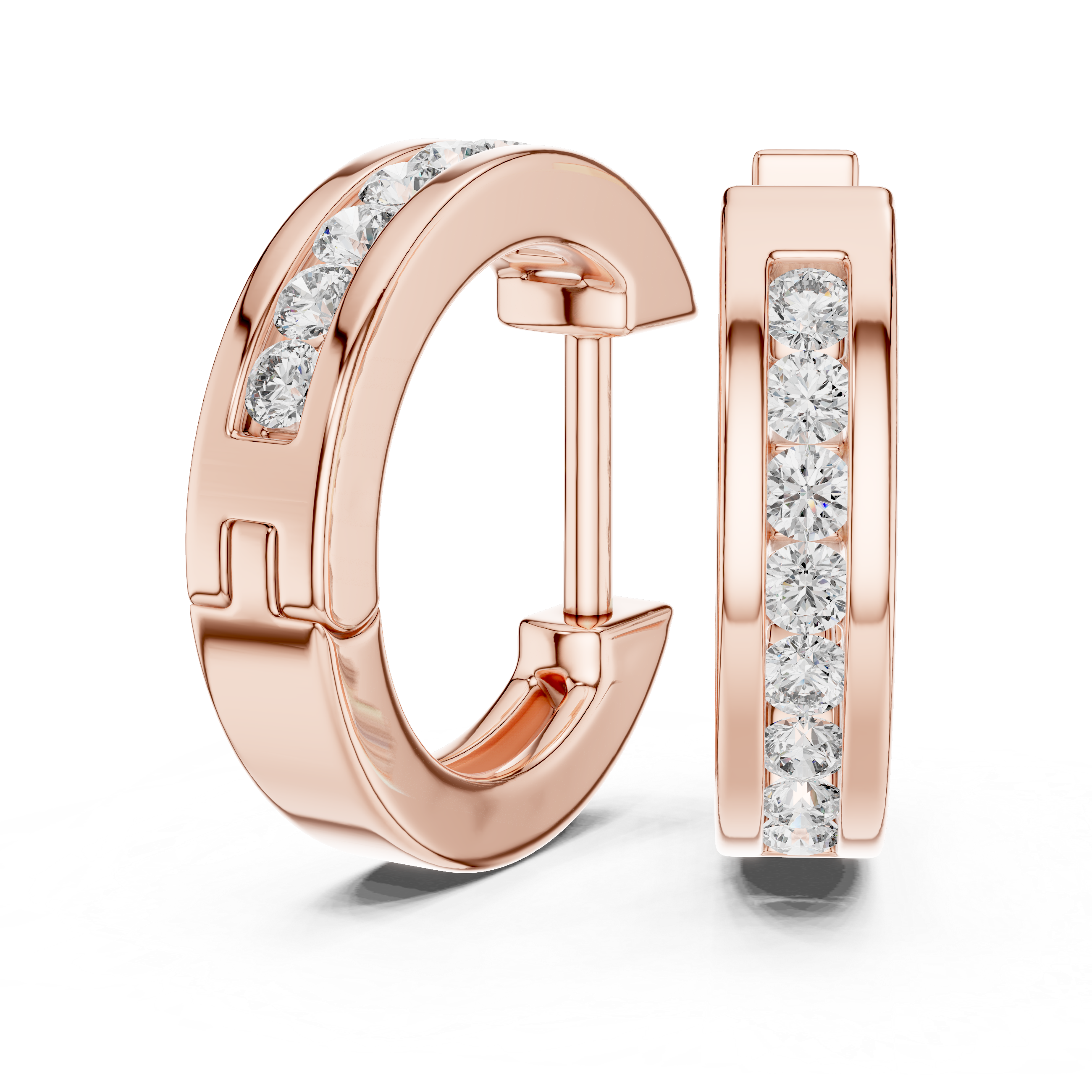 Channel-Set Round Diamond Huggie Hoop Earrings