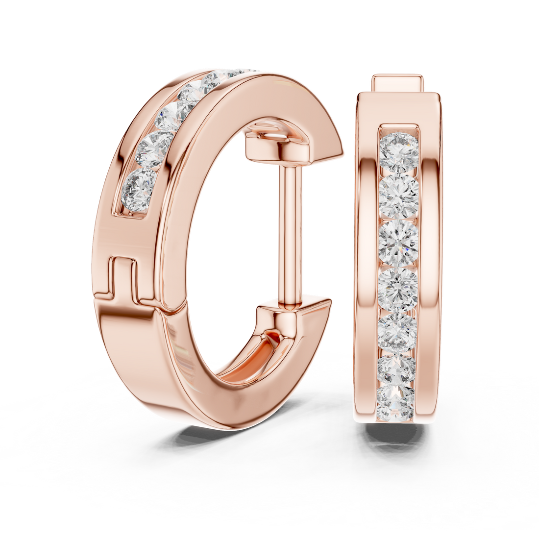 Channel-Set Round Diamond Huggie Hoop Earrings